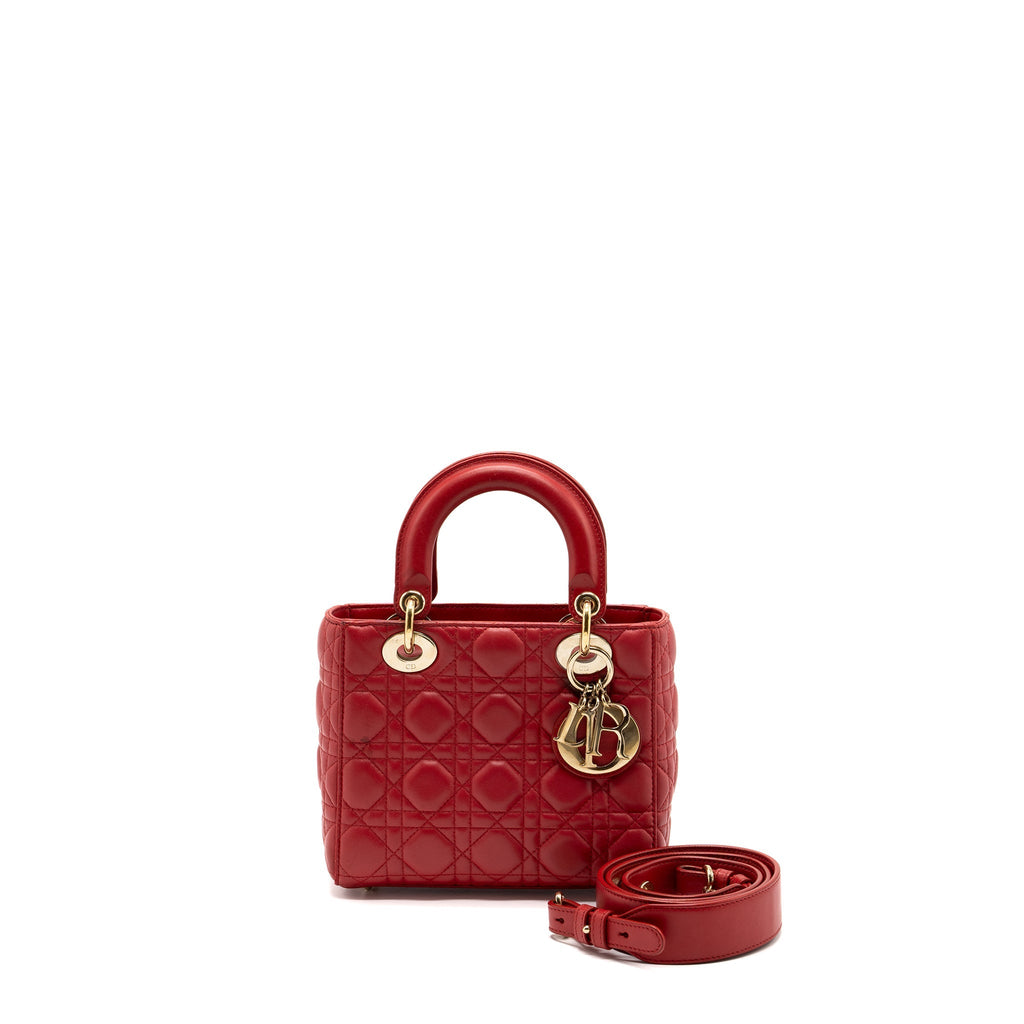 DIOR SMALL LADY DIOR LAMBSKIN RED WITH GHW