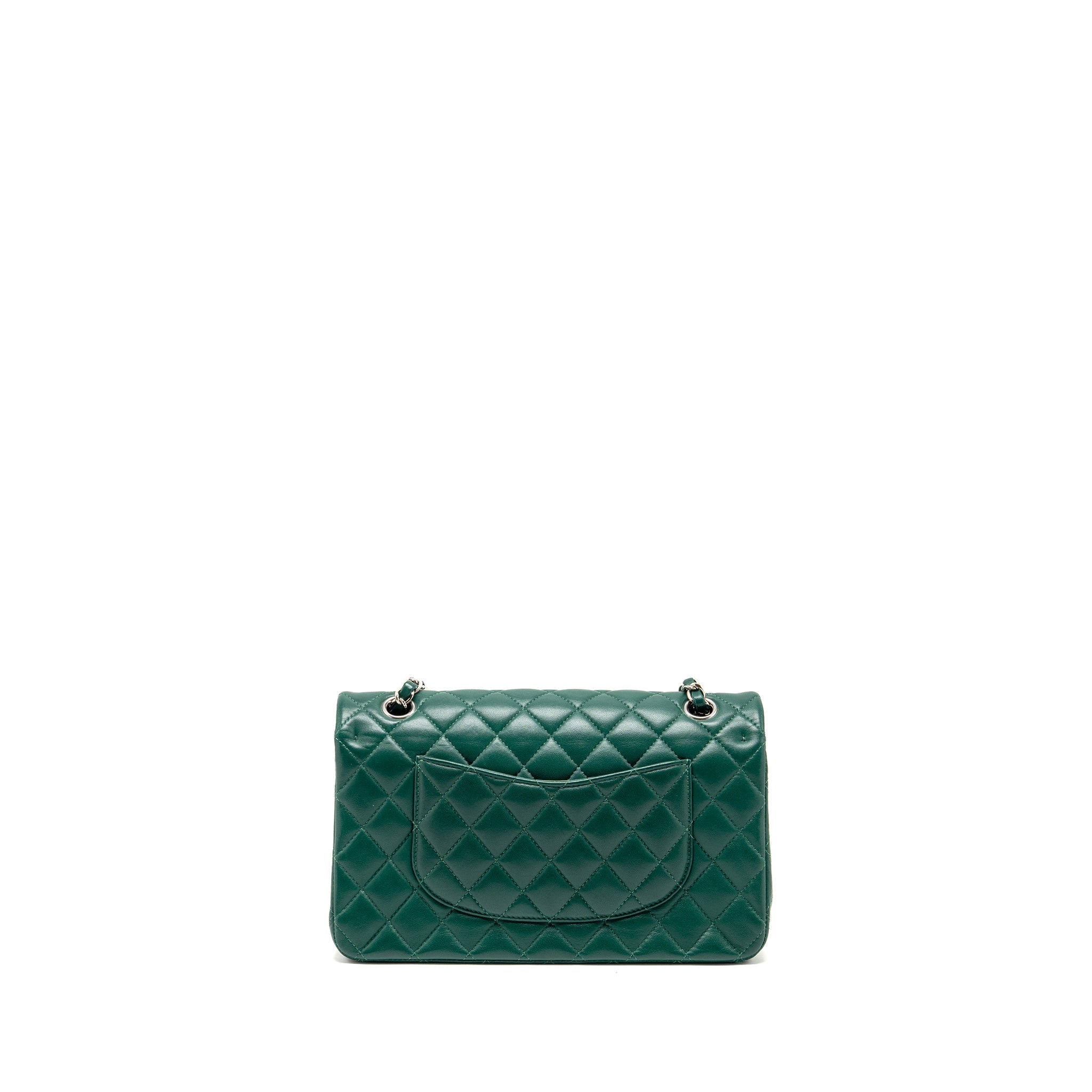 CHANEL MEDIUM CLASSIC DOUBLE FLAP BAG LAMBSKIN GREEN SHW