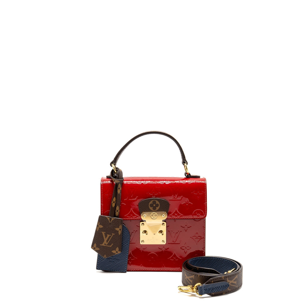 LOUIS VUITTON SPRING STREET BAG PATENT/EPI/MONOGRAM CANVAS RED/DARK BLUE/BROWN GHW