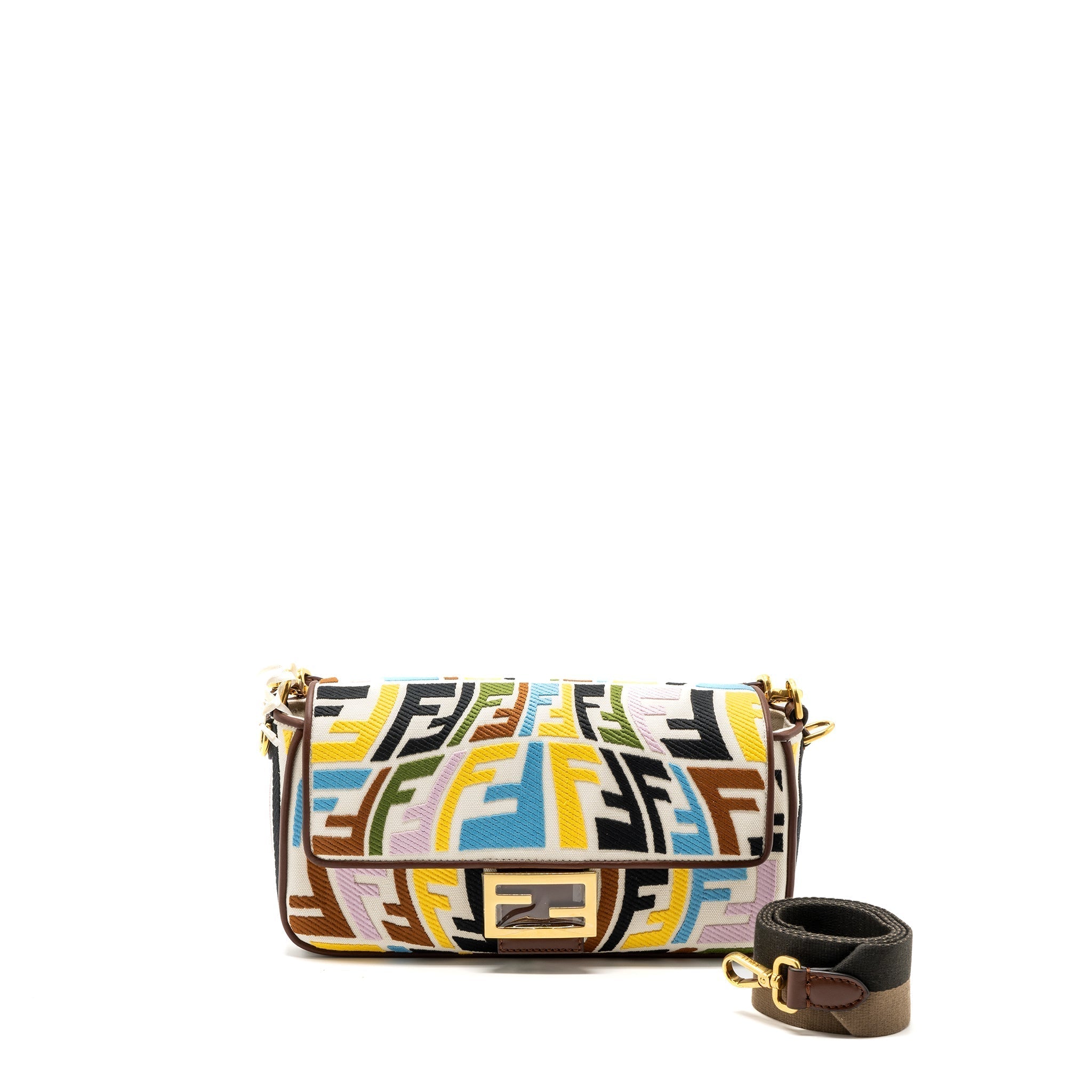 FENDI BAGUETTE BAG CANVAS MULCICOLOUR BEIGE / BROWN GHW
