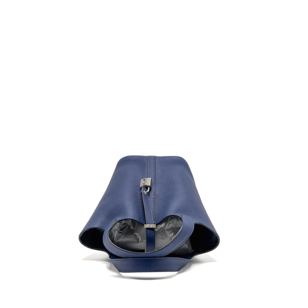 HERMES PICOTIN 18 LOCK BAG TAURILLON MAURICE BLUE SAPHIR SHW