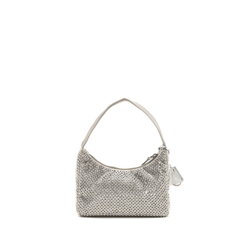 PRADA RE-EDITION SATIN CRYSTAL MINI BAG SILVER SHW