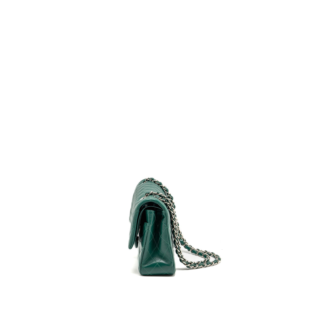 CHANEL MEDIUM CLASSIC DOUBLE FLAP BAG LAMBSKIN GREEN SHW