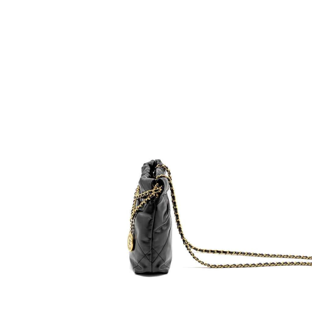 CHANEL 23K MINI 22 BAG SHINY CALFSKIN BLACK GHW (MICROCHIP)