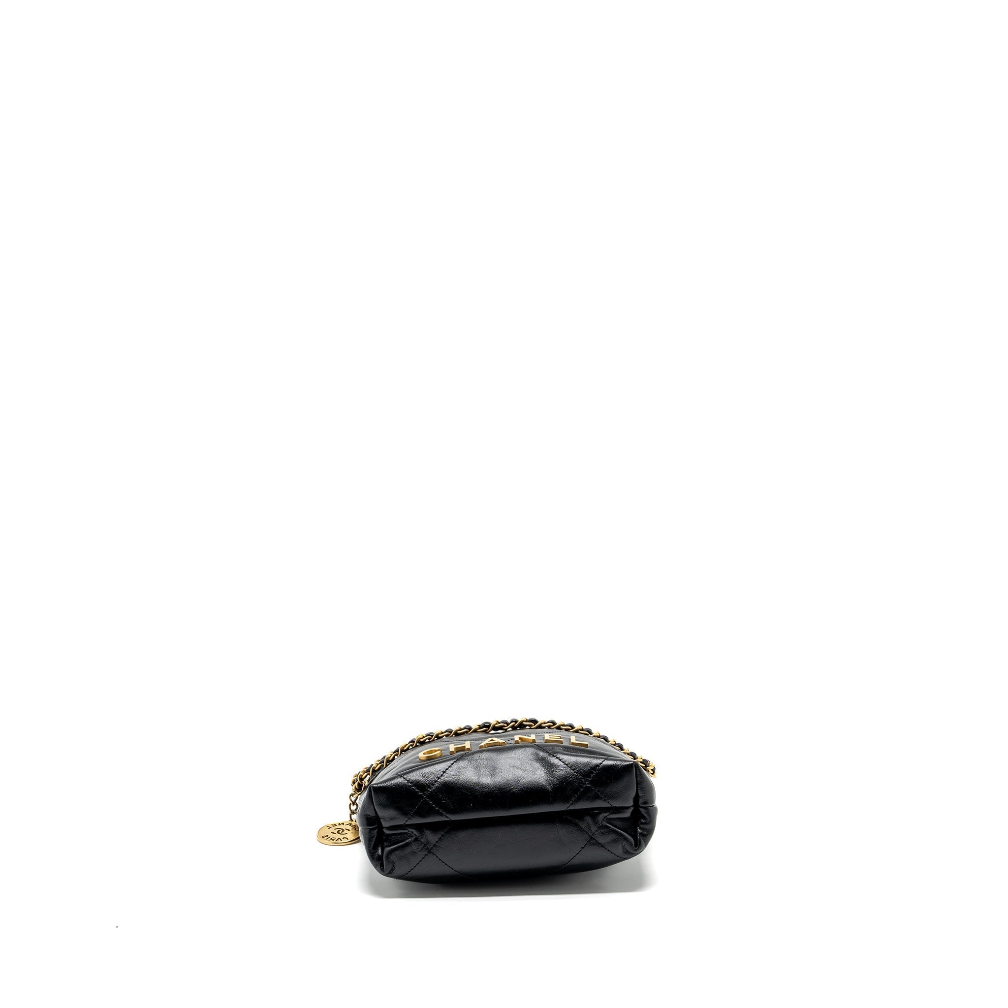 CHANEL MINI 22 BAG SHINY CALFSKIN BLACK GHW (MICROCHIP)