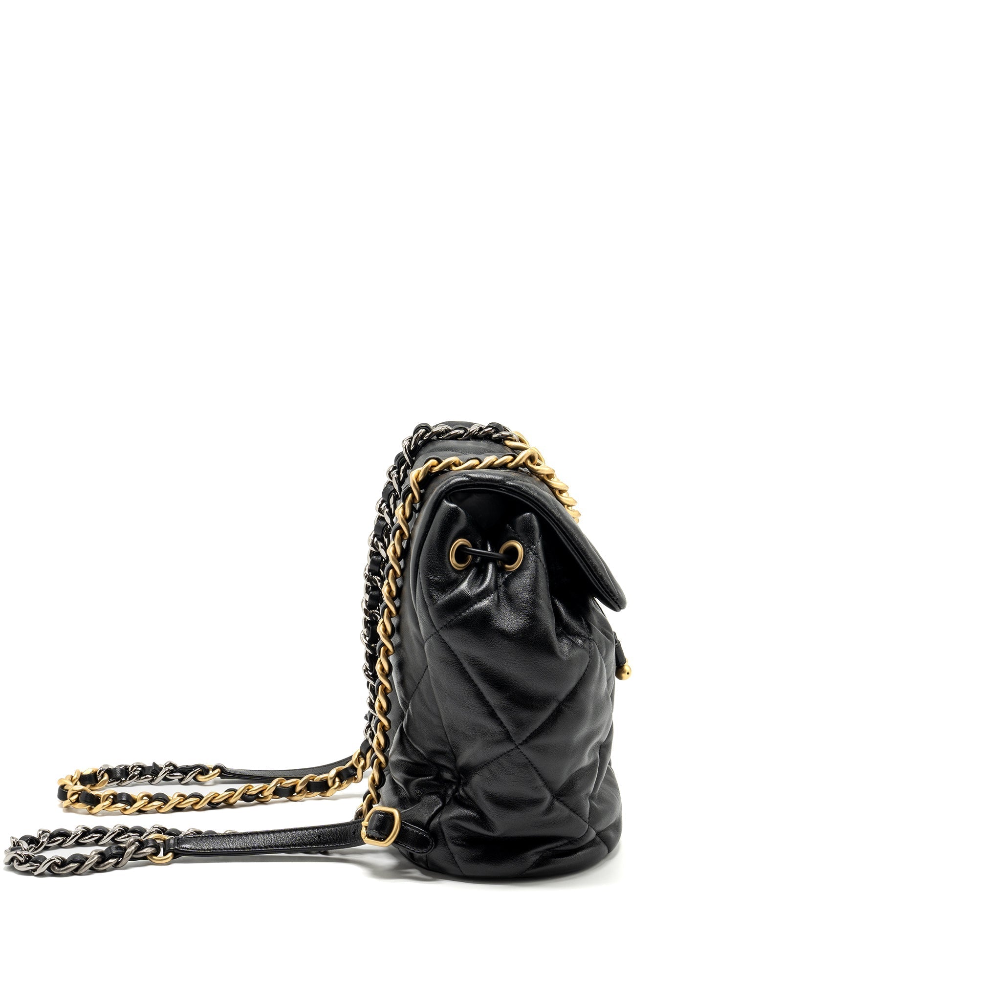 CHANEL 24C 19 BACKPACK SHINY LAMBSKIN BLACK MULTICOLOUR HARDWARE(MICROCHIP)