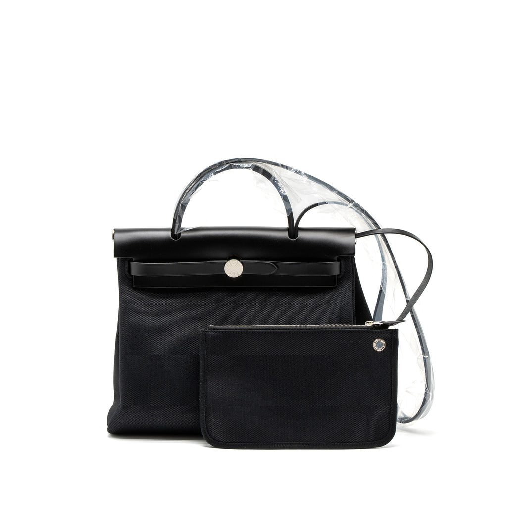 Hermes Herbag Zip 31 Bag Retourne Toile Militaries Canvas/Hunter Black SHW