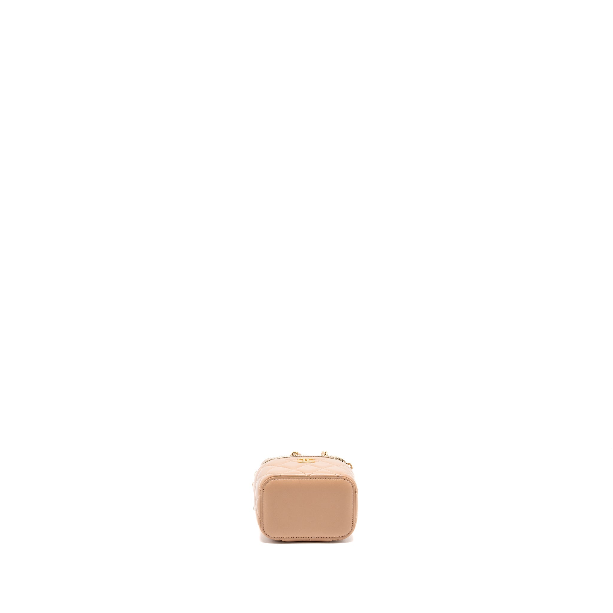 CHANEL TOP HANDLE MINI VANITY CASE WITH CHAIN LAMBSKIN BEIGE BRUSHED GHW