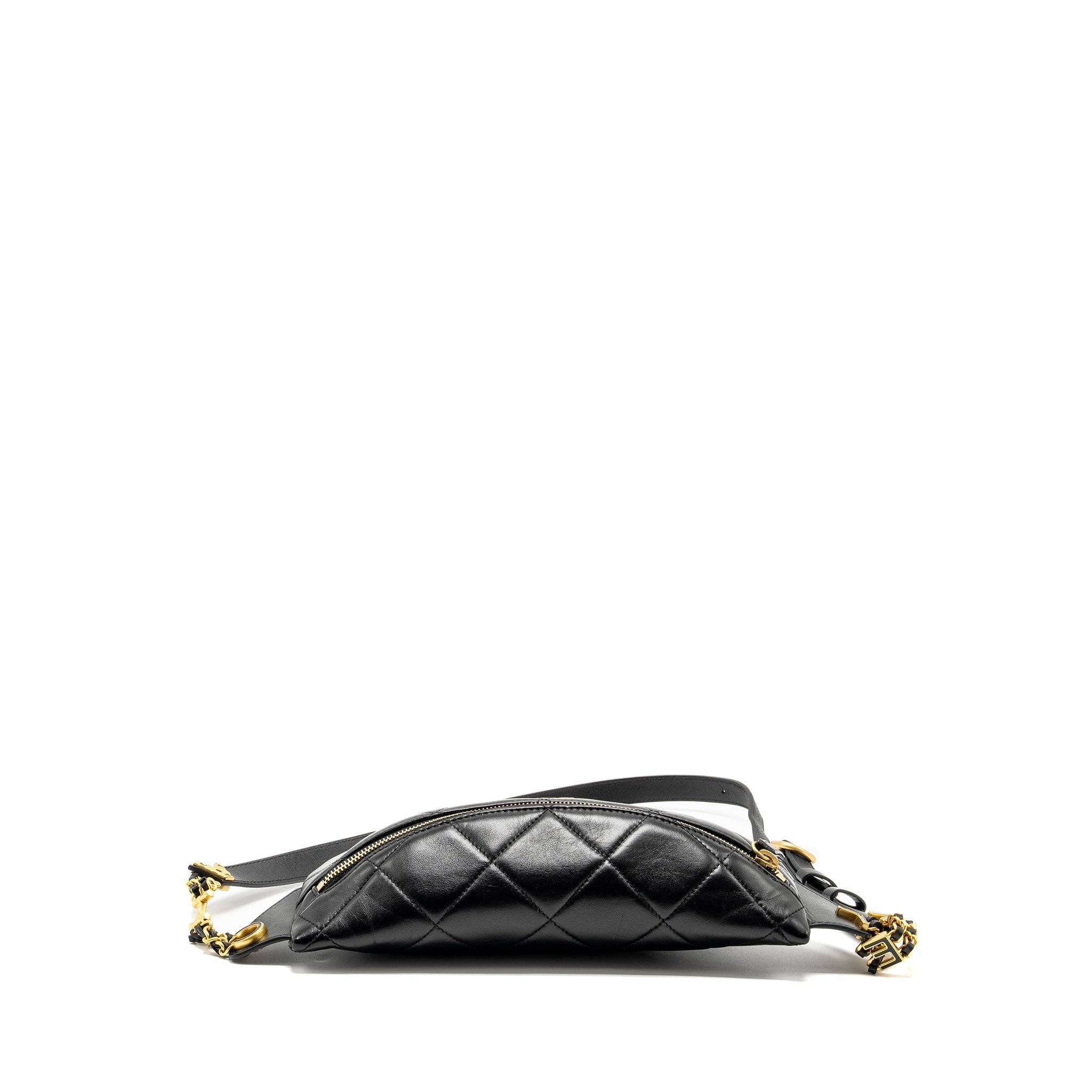 CHANEL LETTER LOGO DETAILED WAIST BAG LAMBSKIN BLACK GHW (MICROCHIP)