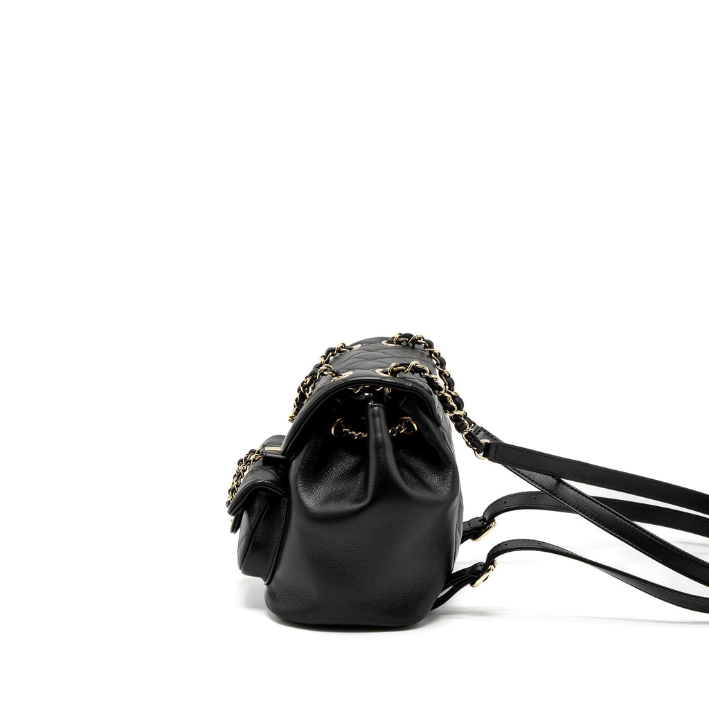 CHANEL 23C DUMA MINI BACKPACK CALFSKIN BLACK LGHW (MICROCHIP)