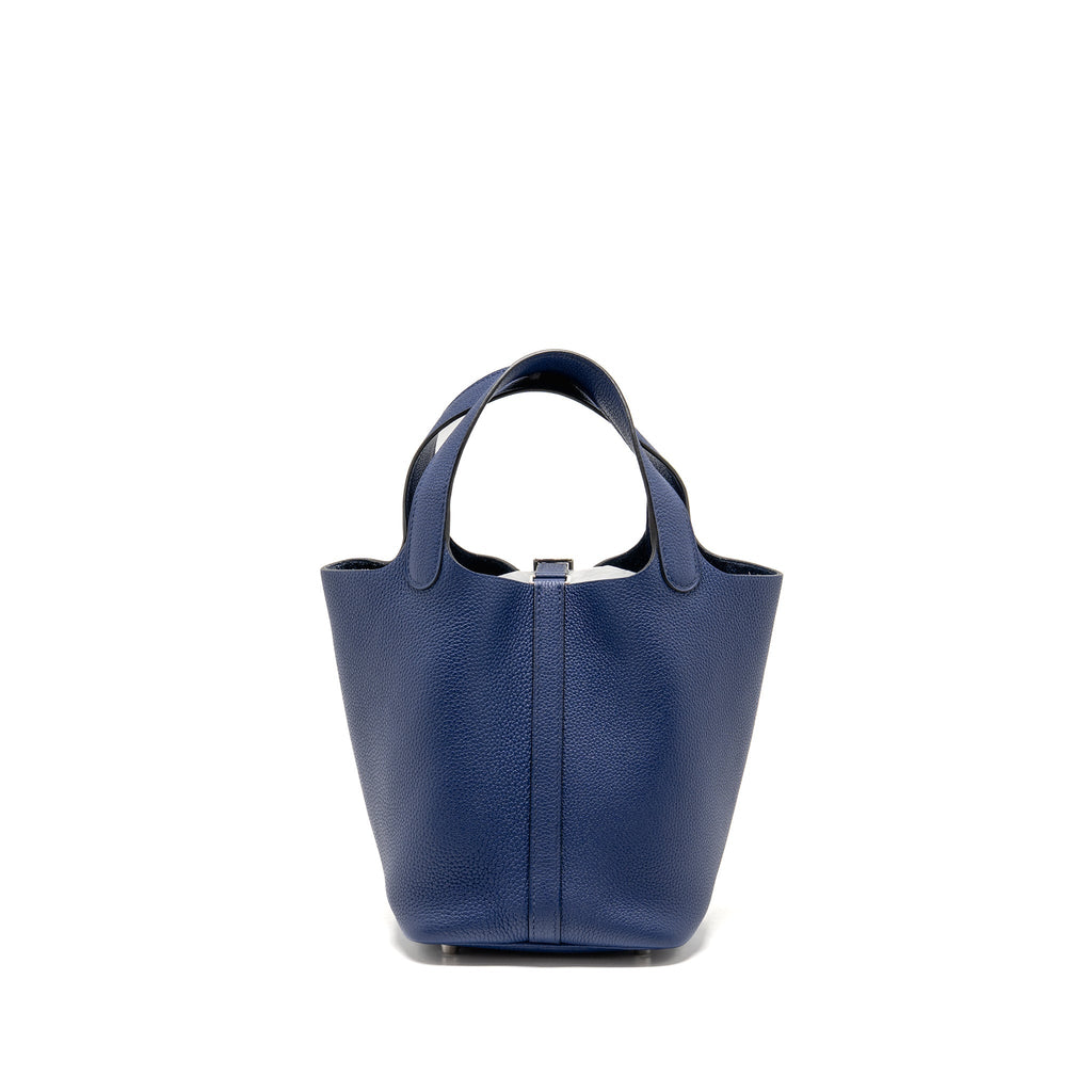 HERMES PICOTIN 18 LOCK BAG TAURILLON MAURICE BLUE SAPHIR SHW