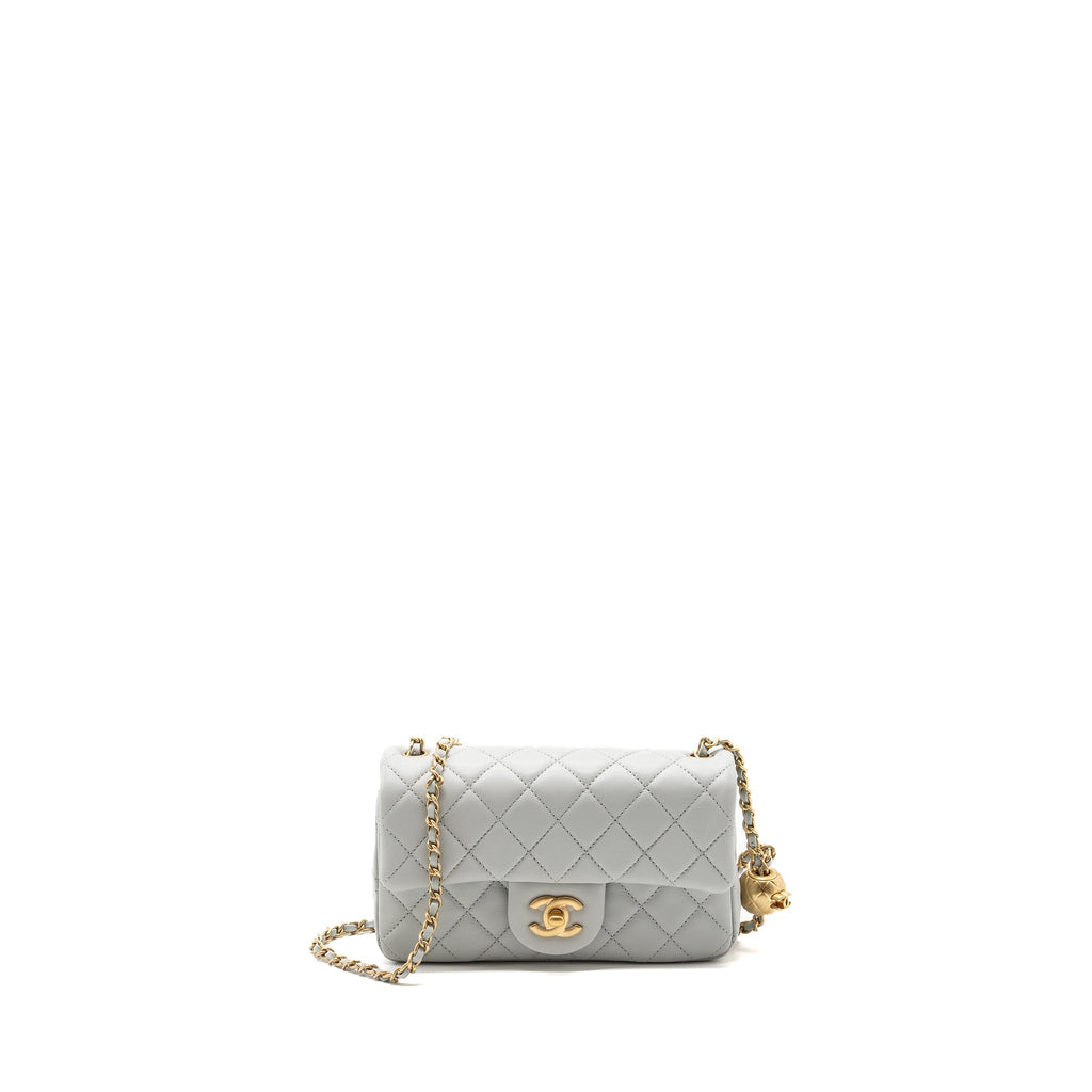 CHANEL 23C PEARL CRUSH MINI RECTANGULAR FLAP BAG LAMBSKIN LIGHT GREY GHW (MICROCHIP)