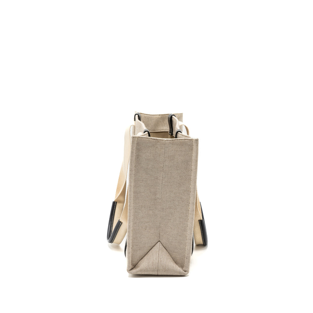CHLOE MEDIUM WOODY TOTE BAG CANVAS/CALFSKIN WHITE/BLUE
