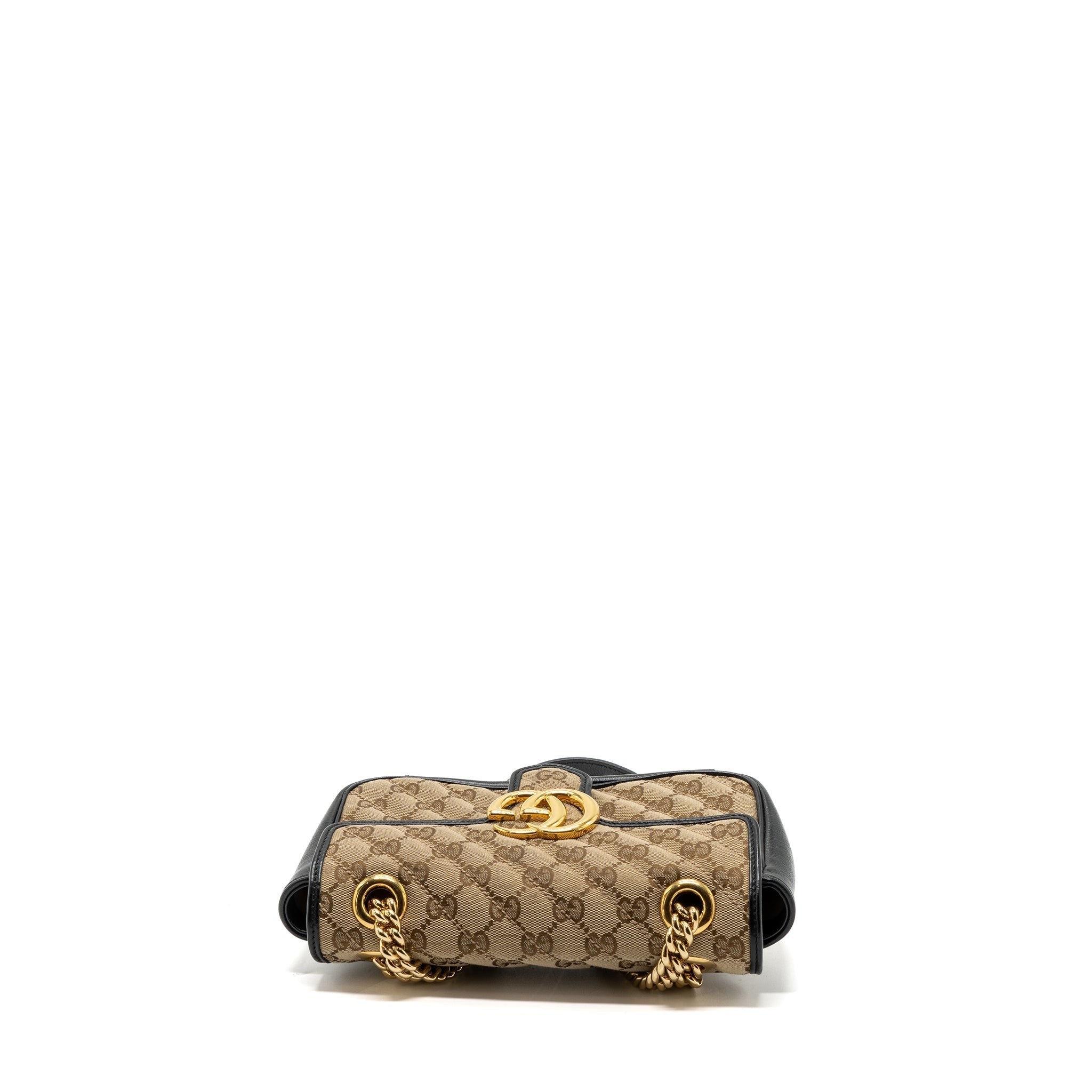 GUCCI MINI GG MARMONT BAG GG CANVAS / LEATHER BEIGE/ BLACK GHW