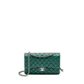 CHANEL MEDIUM CLASSIC DOUBLE FLAP BAG LAMBSKIN GREEN SHW