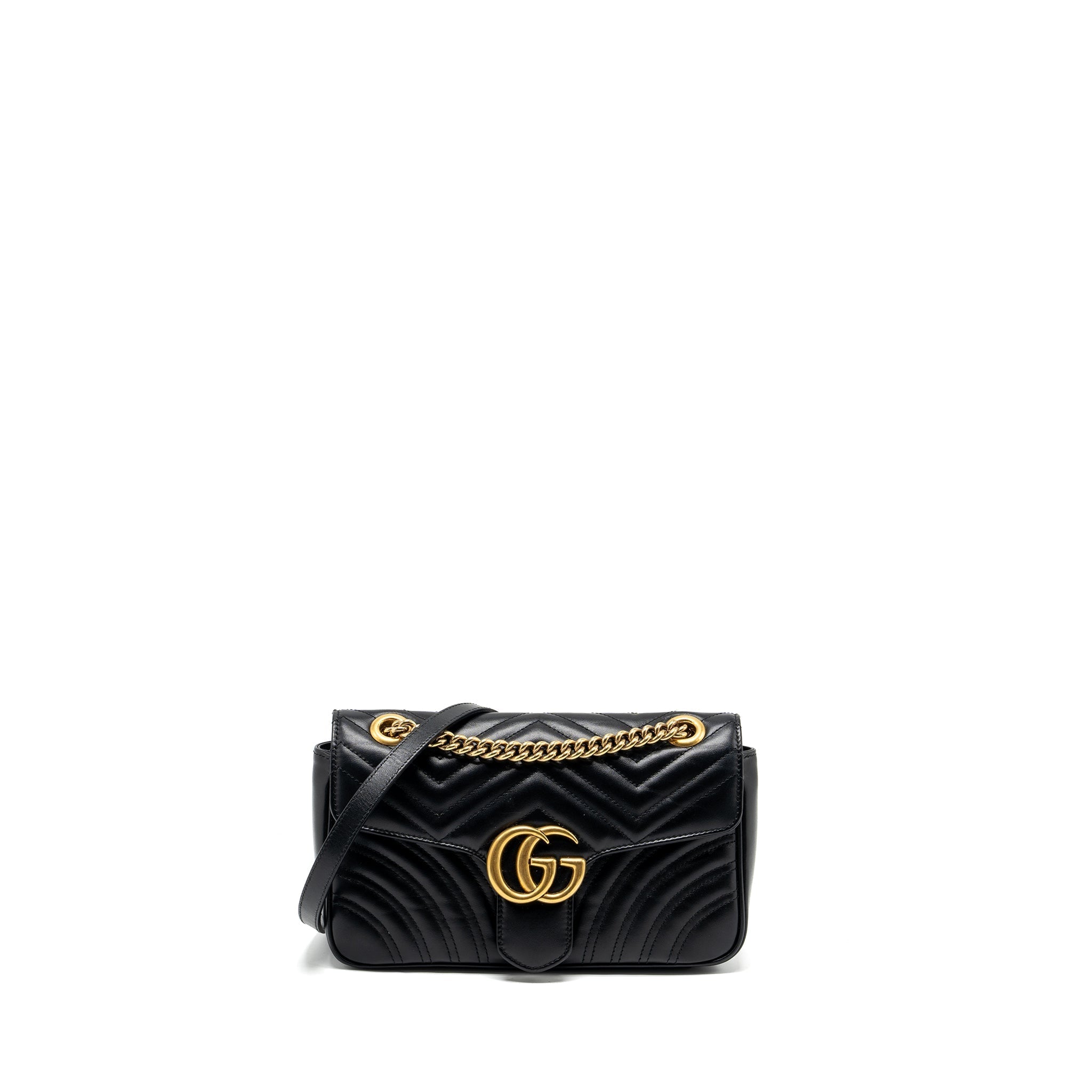 GUCCI SMALL GG MARMONT SHOULDER BAG CALFSKIN BLACK GHW