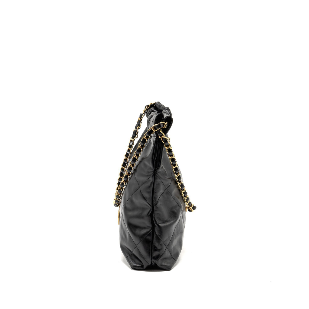 CHANEL SMALL 22 BAG SHINY CALFSKIN BLACK GHW (MICROCHIP)