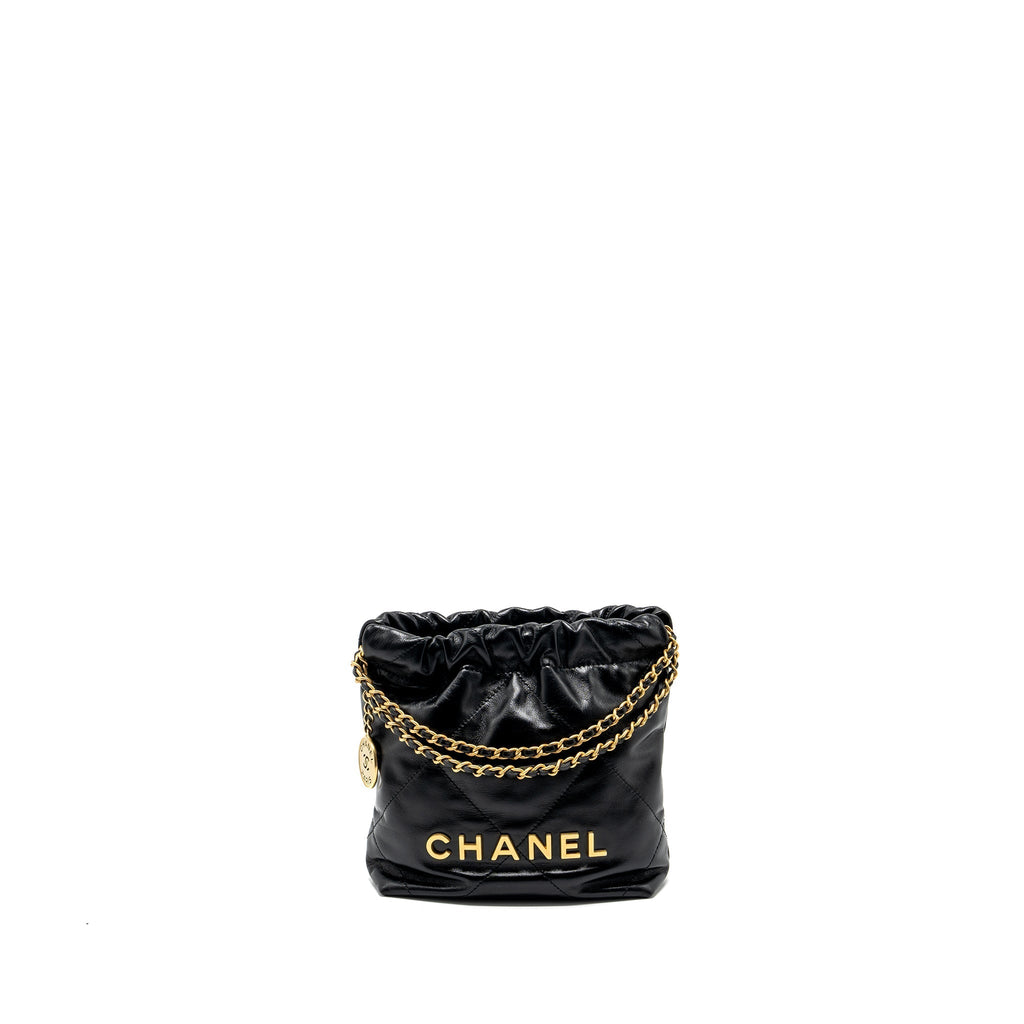 CHANEL MINI 22 BAG SHINY CALFSKIN BLACK GHW (MICROCHIP)