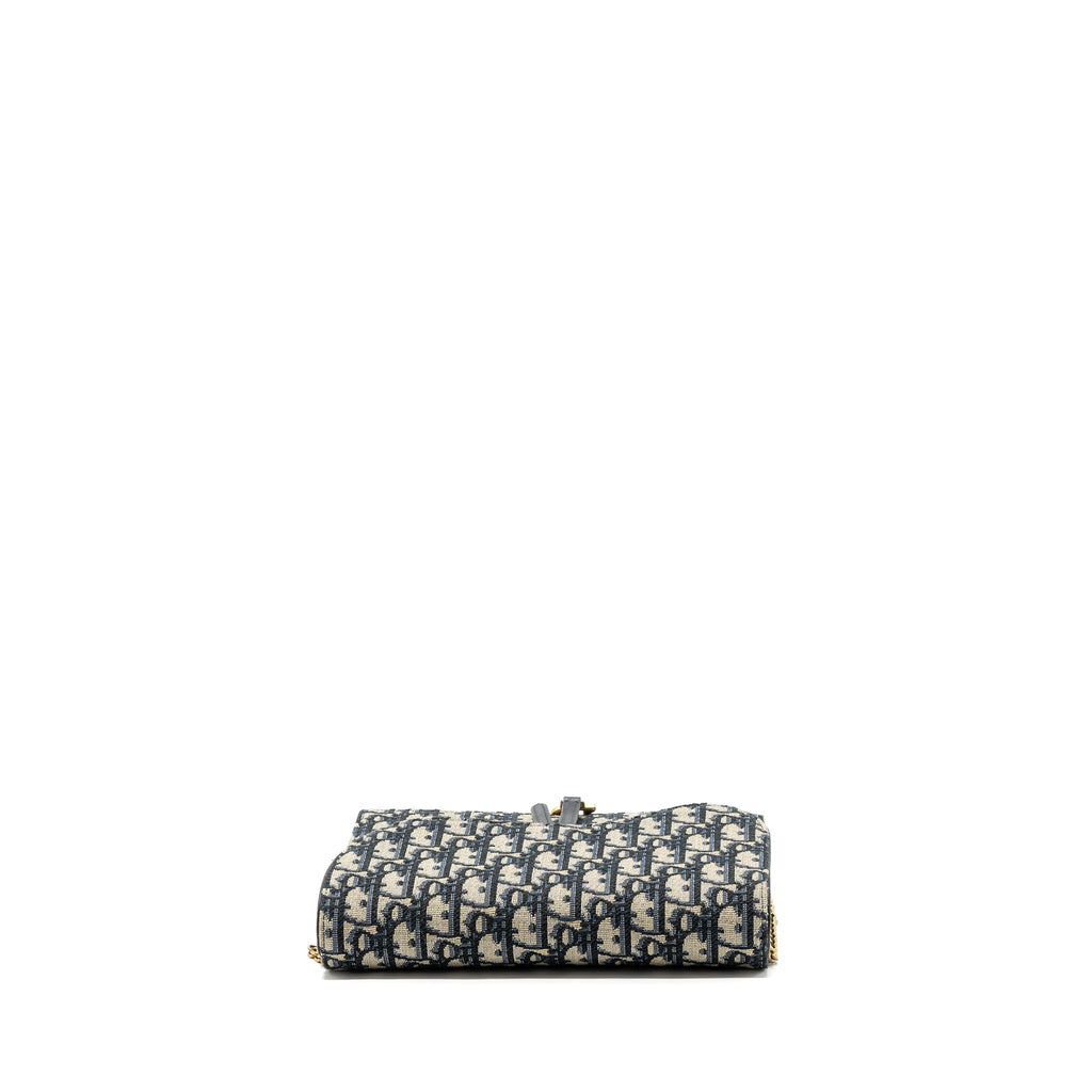 DIOR SADDLE POUCH WITH CHAIN DIOR OBLIQUE JACQUARD BLUE GHW