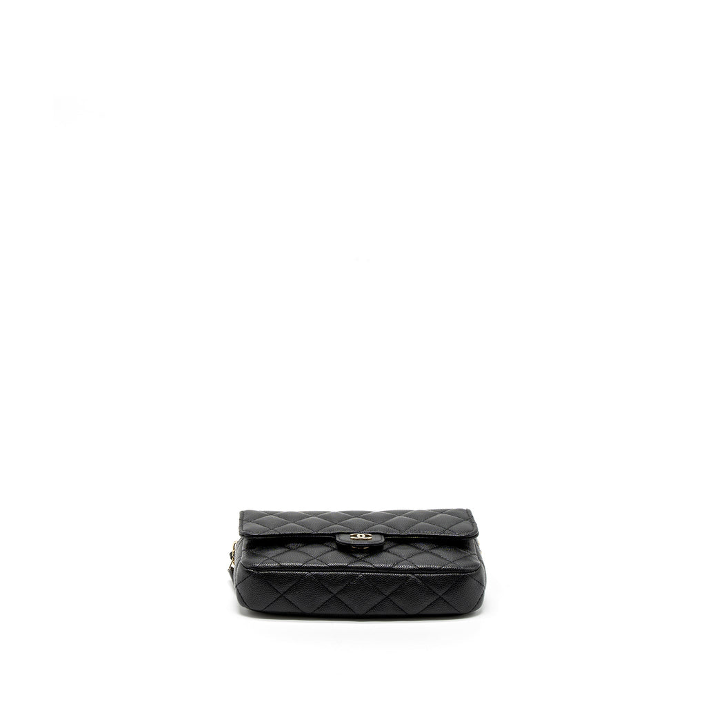 CHANEL DOUBLE POCKET WALLET ON CHAIN CAVIAR BLACK LGHW (MICROCHIP)