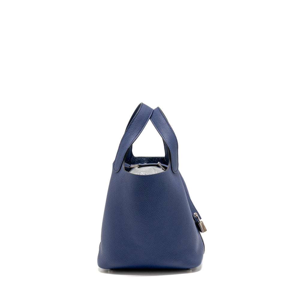 HERMES PICOTIN 18 LOCK BAG TAURILLON MAURICE BLUE SAPHIR SHW