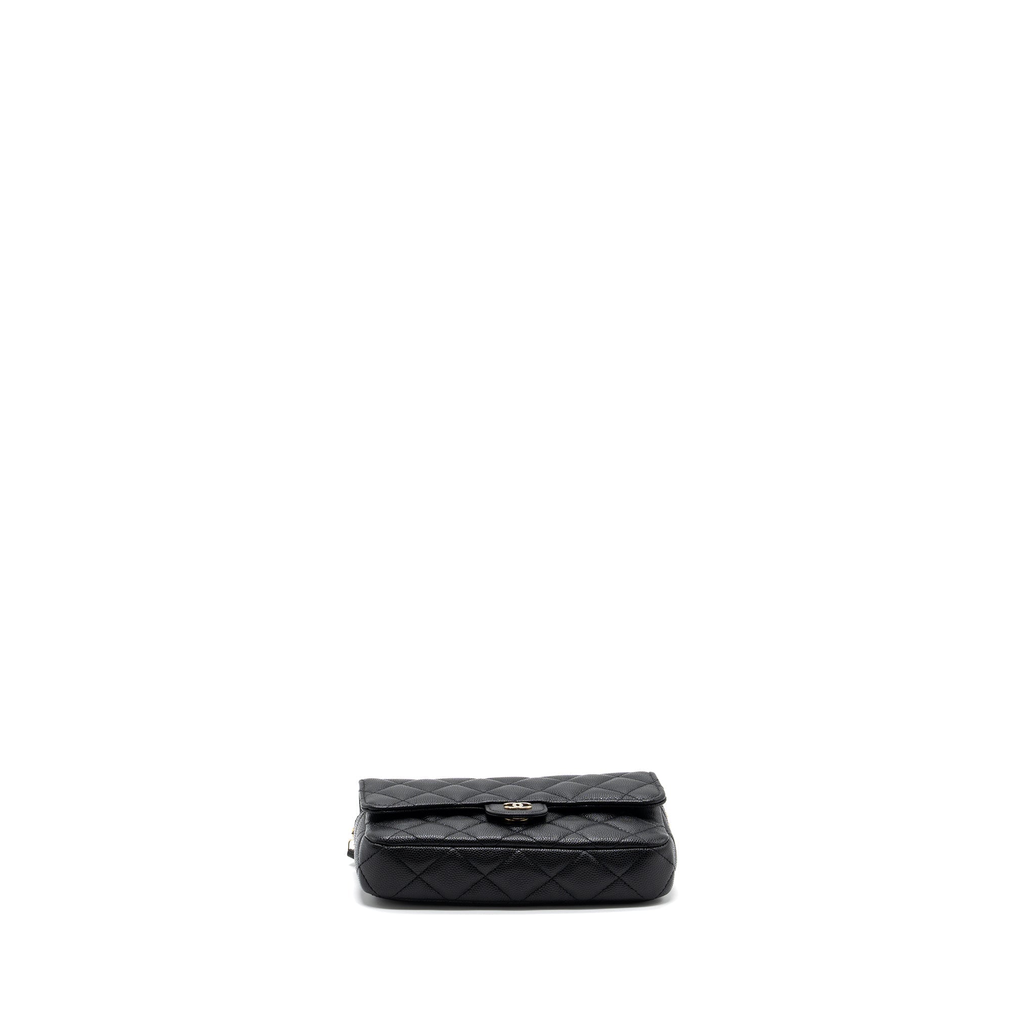 CHANEL DOUBLE POCKET WALLET ON CHAIN CAVIAR BLACK LGHW (MICROCHIP)