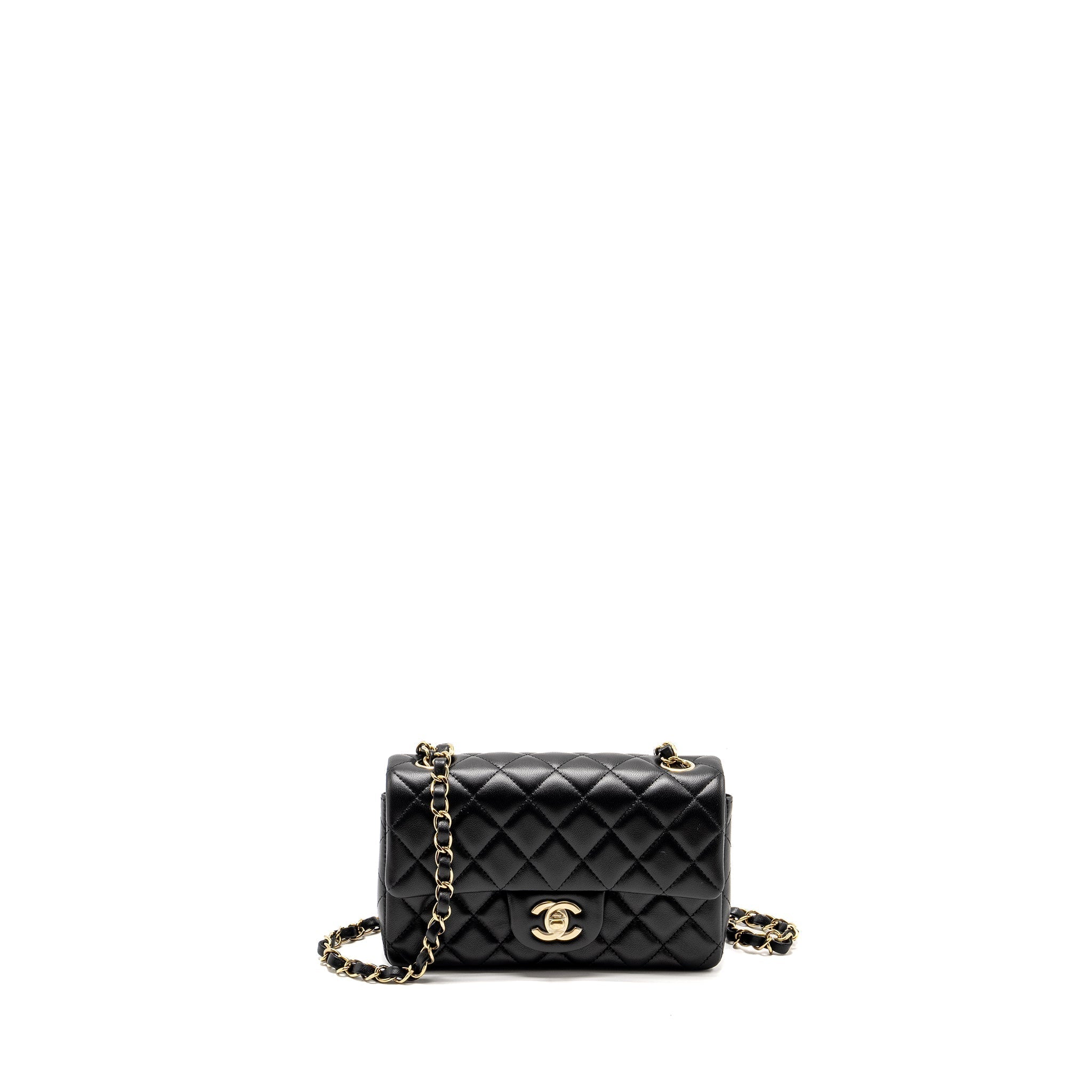 CHANEL MINI RECTANGULAR FLAP BAG LAMBSKIN BLACK LGHW (MICROCHIP)