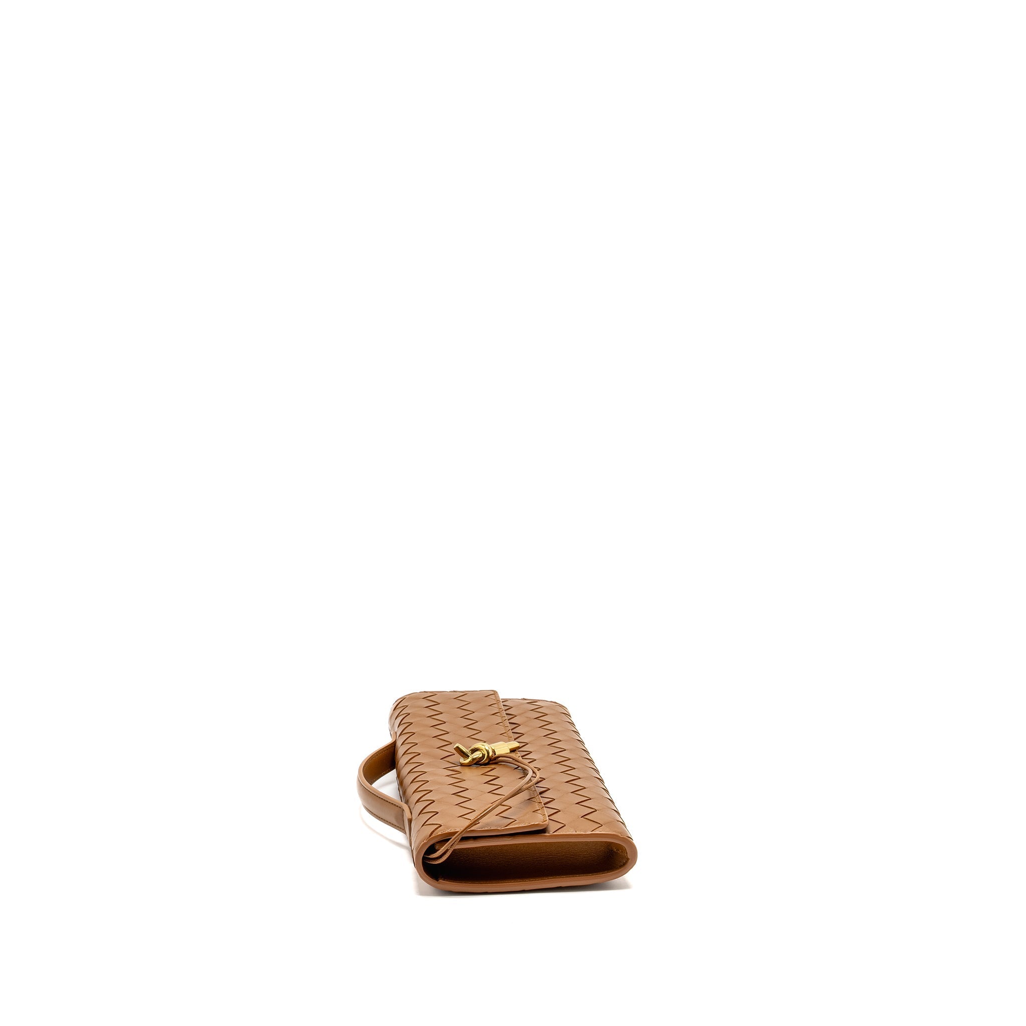 BOTTEGA VENETA ANDIAMO CLUTCH BAG LAMBSKIN BROWN GHW