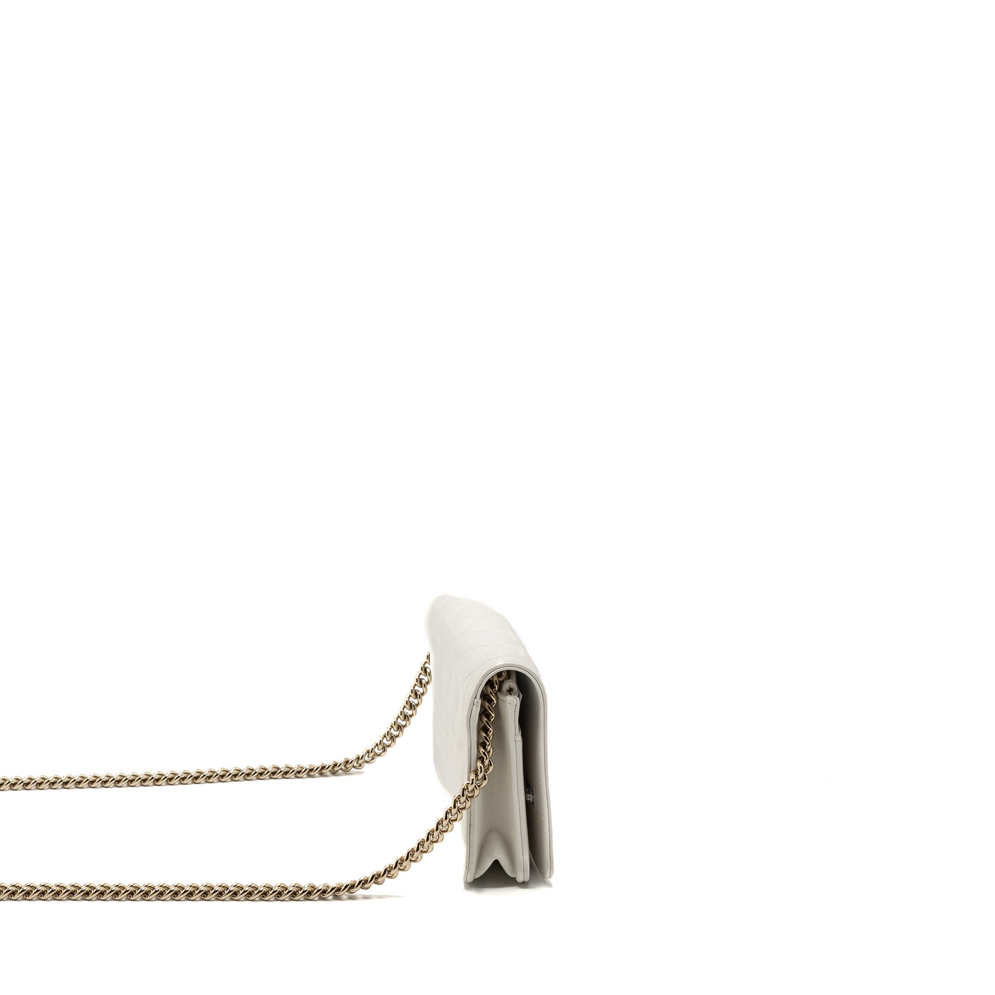 CHANEL BOY WALLET ON CHAIN CAVIAR WHITE LGHW (MICROCHIP)