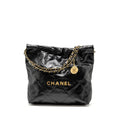 CHANEL SMALL 22 BAG SHINY CALFSKIN BLACK GHW (MICROCHIP)