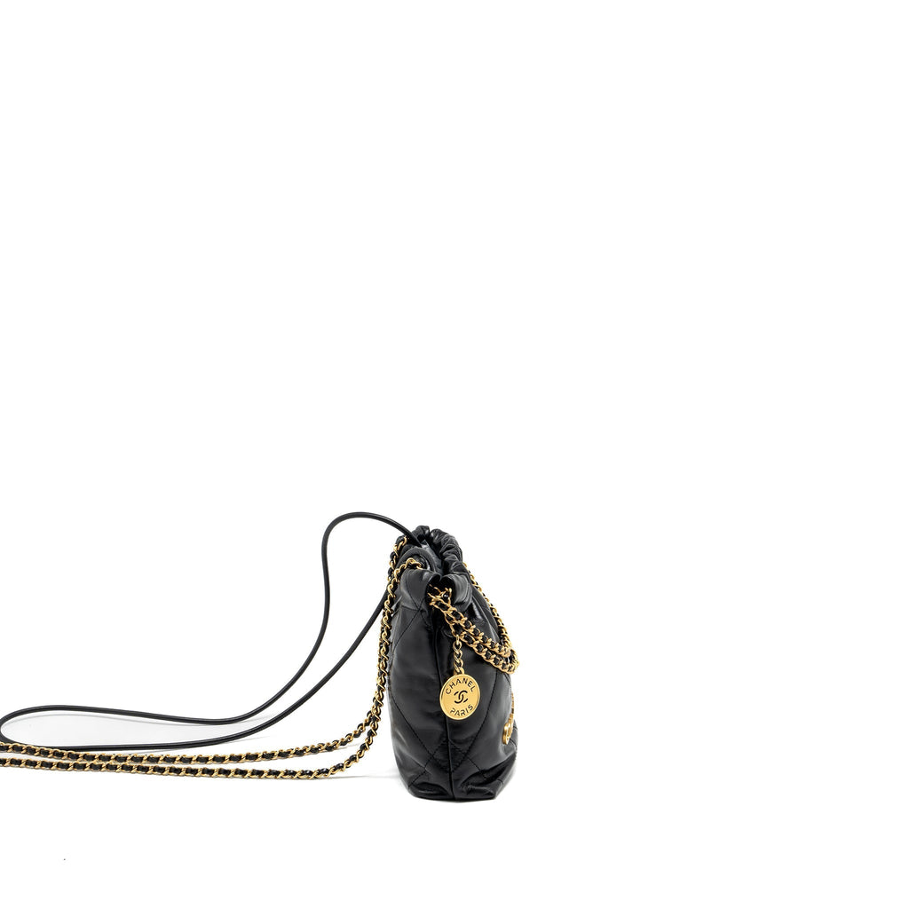CHANEL MINI 22 BAG SHINY CALFSKIN BLACK GHW (MICROCHIP)
