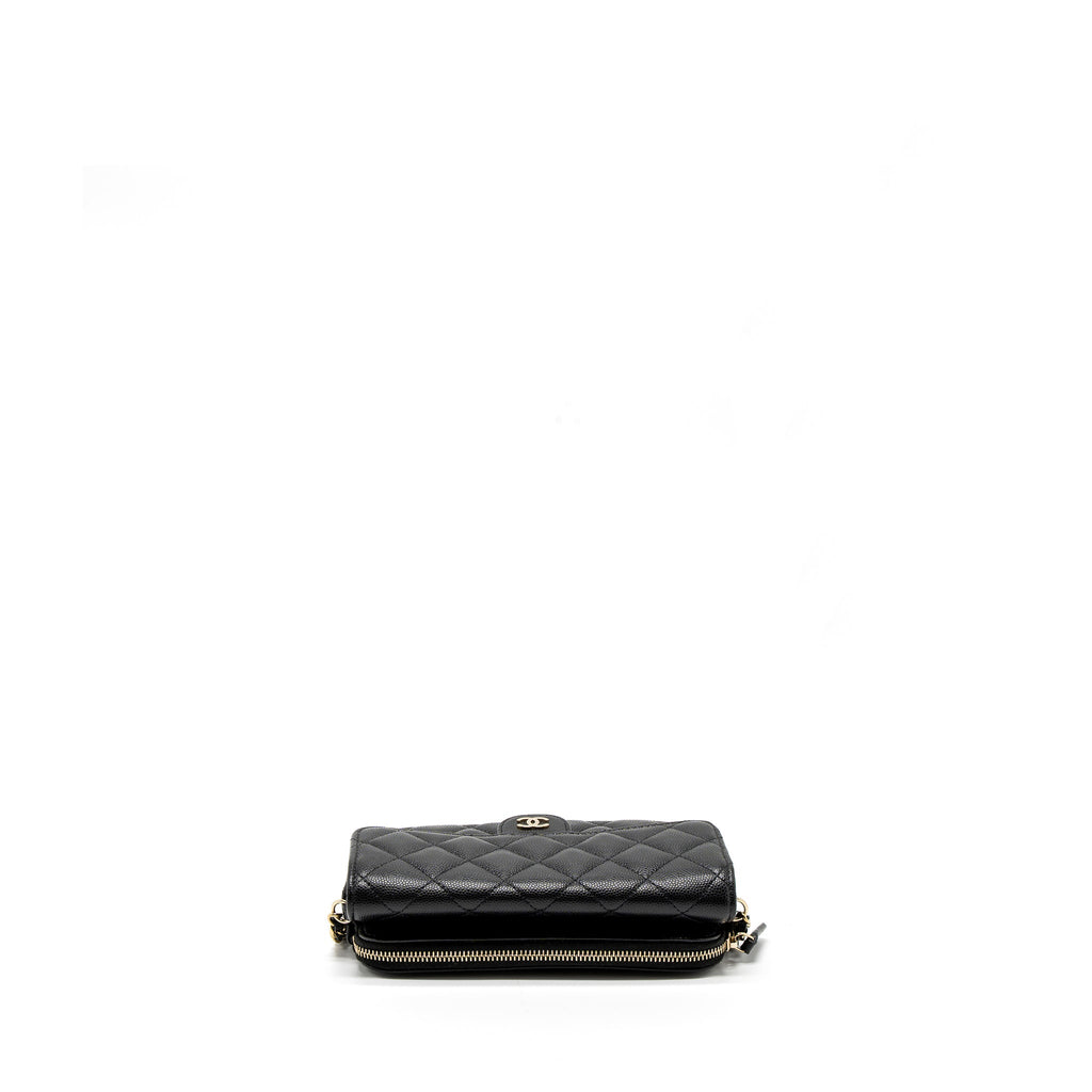 CHANEL DOUBLE POCKET WALLET ON CHAIN CAVIAR BLACK LGHW (MICROCHIP)
