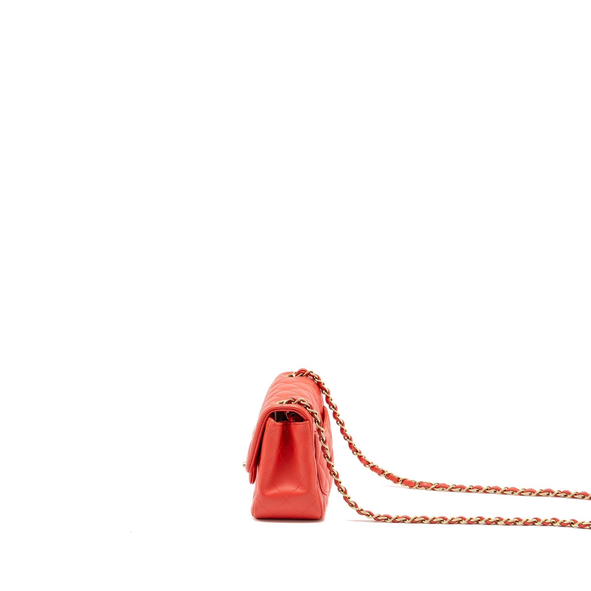 CHANEL MINI SQUARE FLAP BAG LAMBSKIN CORAL PINK GHW