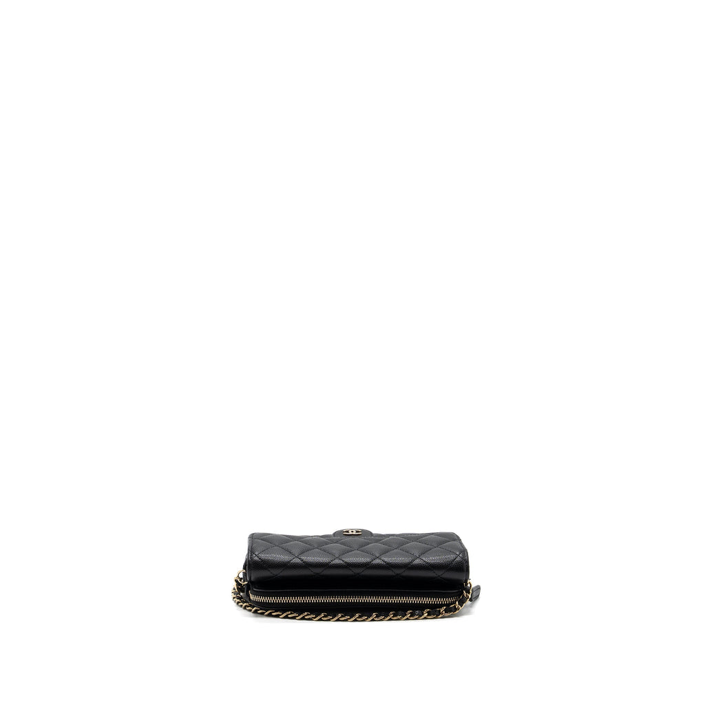CHANEL DOUBLE POCKET WALLET ON CHAIN CAVIAR BLACK LGHW (MICROCHIP)