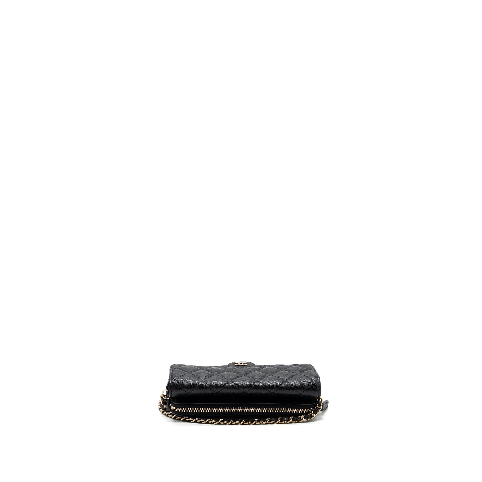 CHANEL DOUBLE POCKET WALLET ON CHAIN CAVIAR BLACK LGHW (MICROCHIP)