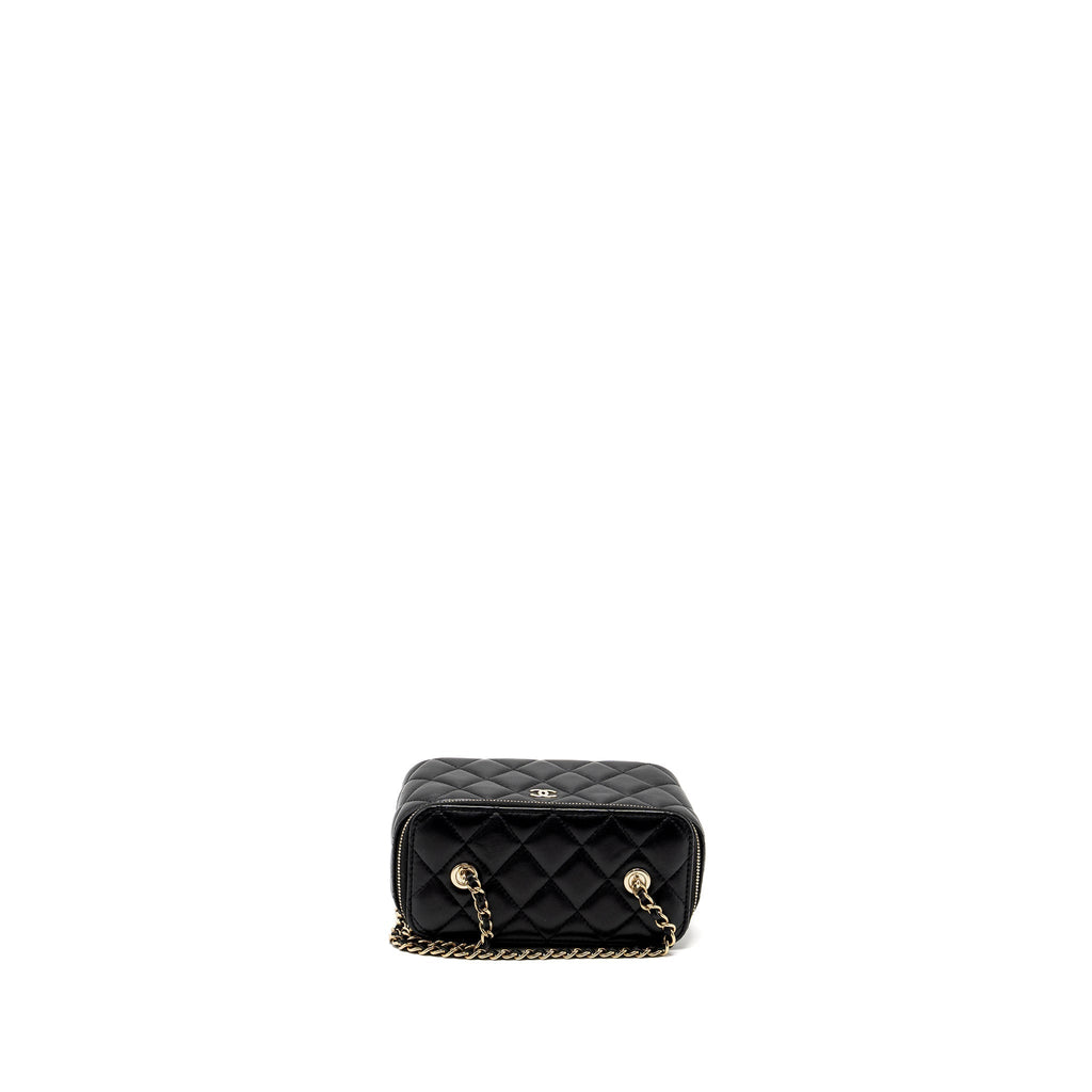 CHANEL LONG VANITY WITH CHAIN LAMBSKIN BLACK LGHW (MICROCHIP)