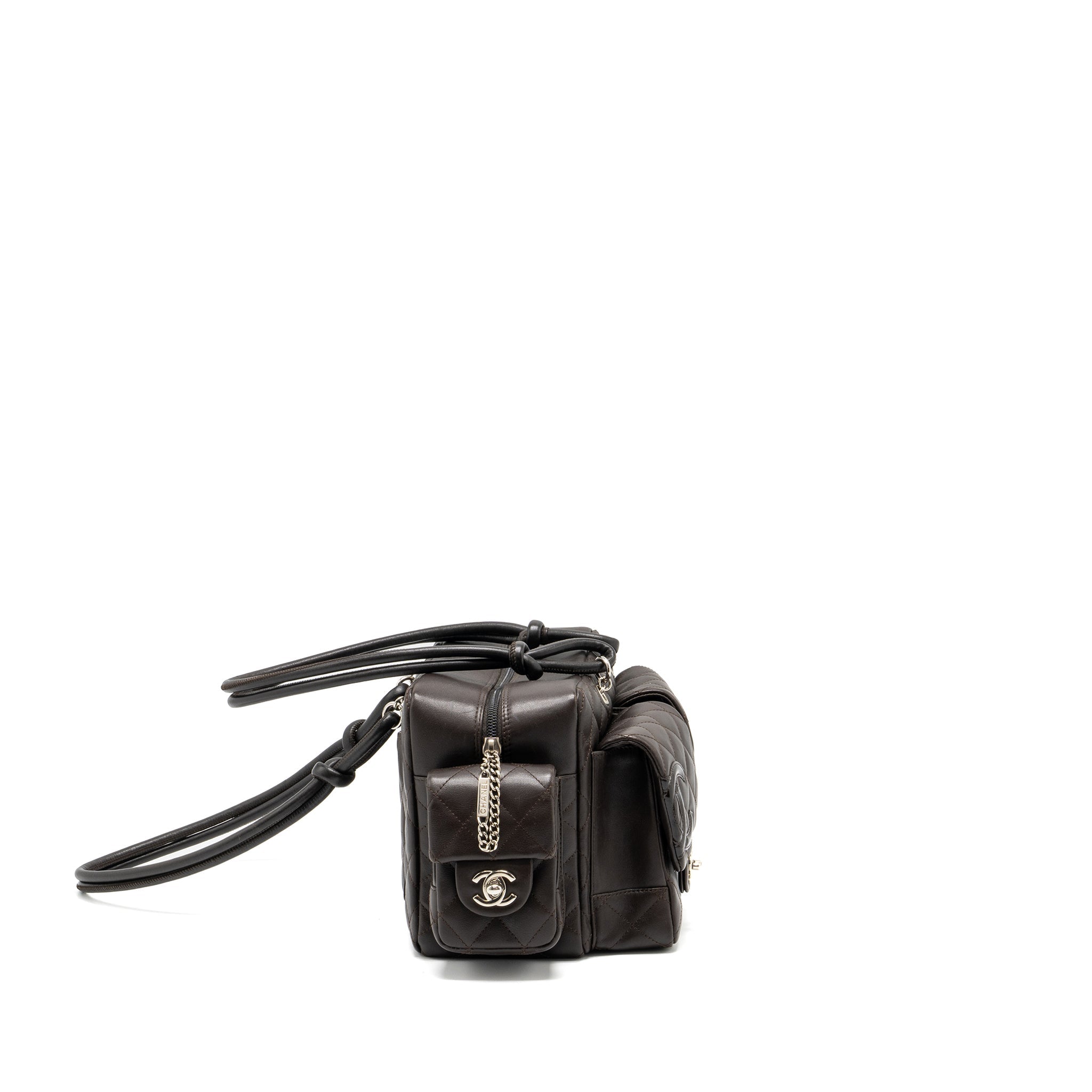 CHANEL VINTAGE CAMBO REPORTER BAG CALFSKIN DARK BROWN SHW