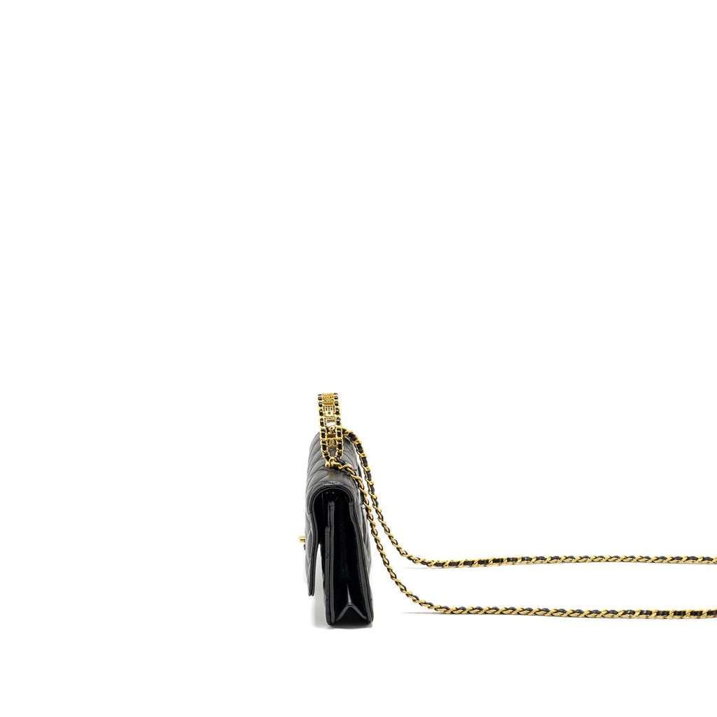 CHANEL LETTER LOGO TOP HANDLE WALLET ON CHAIN LAMBSKIN BLACK GHW (MICROCHIP)