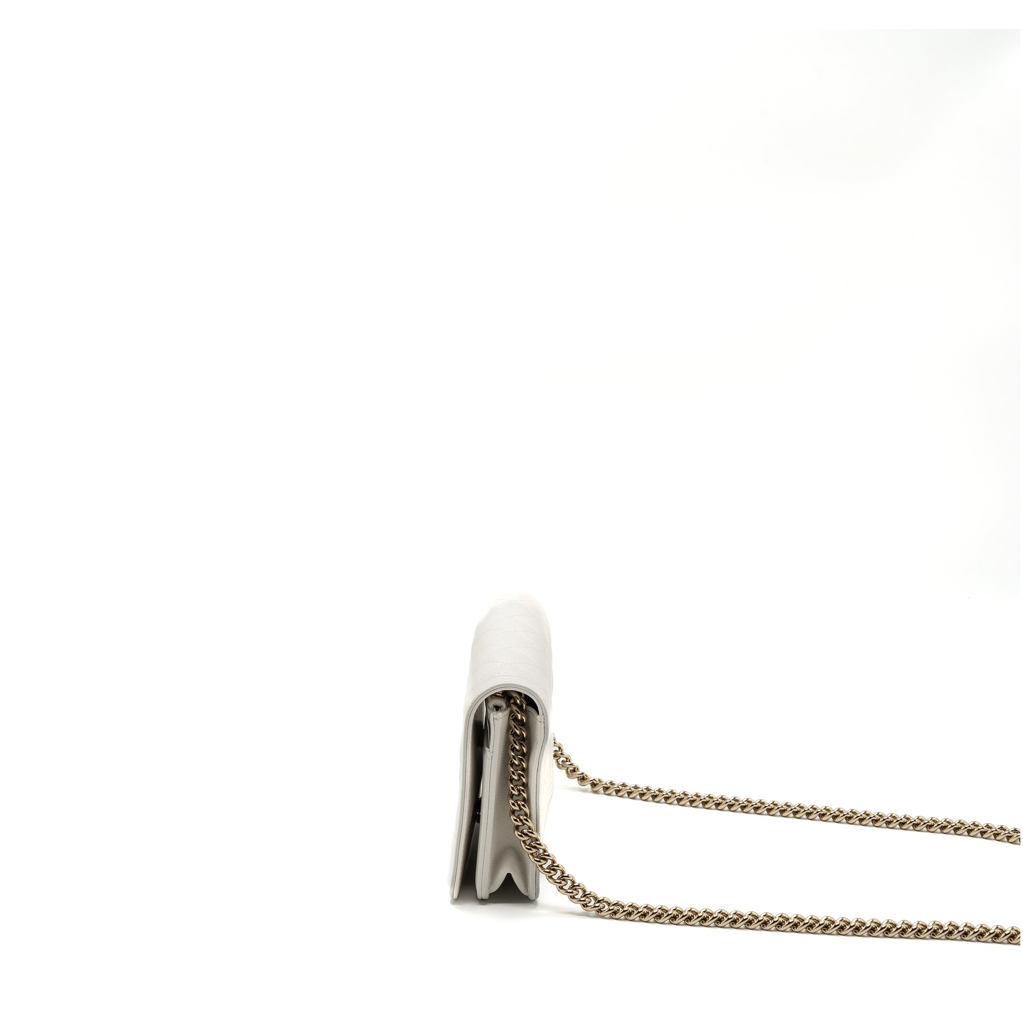 CHANEL BOY WALLET ON CHAIN CAVIAR WHITE LGHW (MICROCHIP)