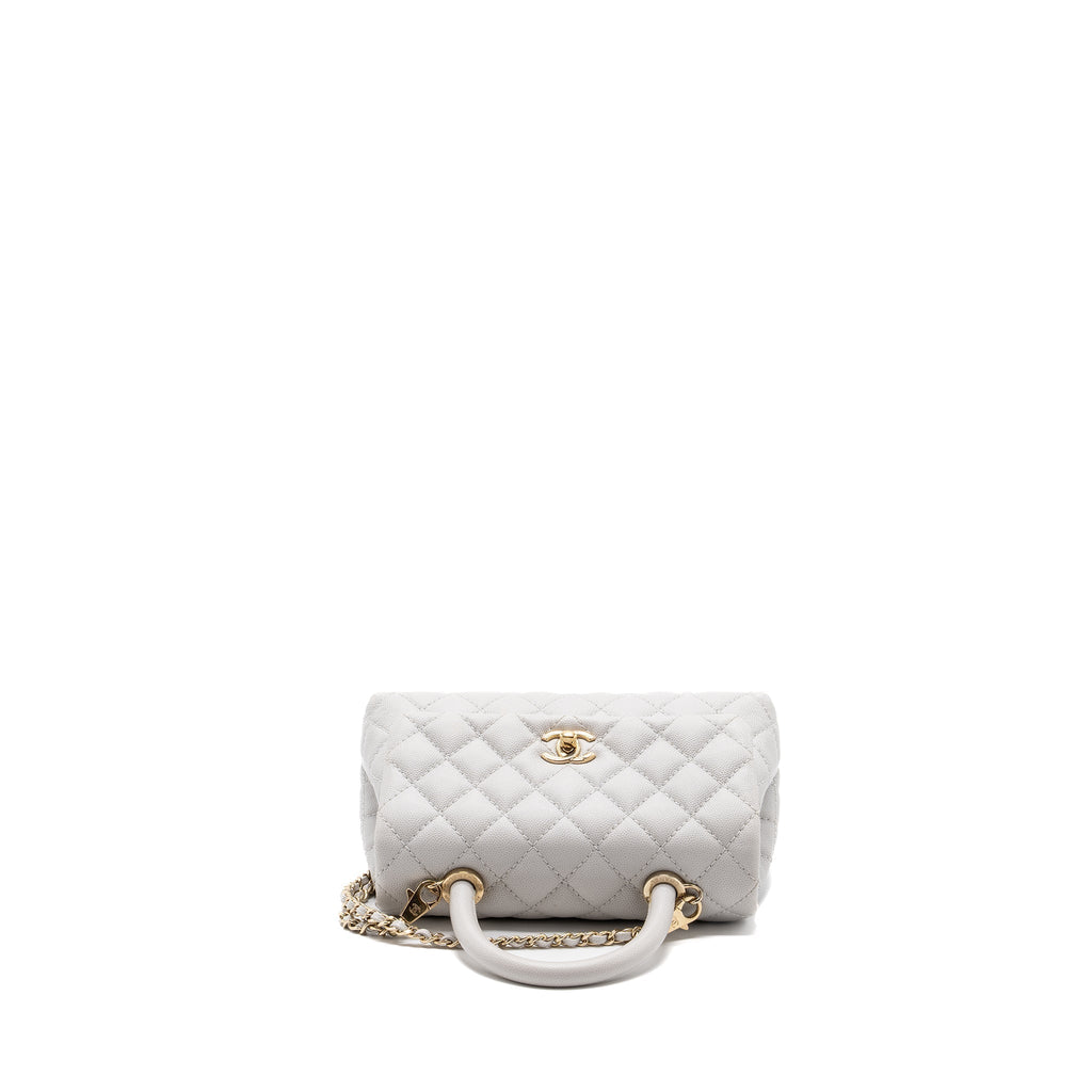 CHANEL SMALL COCO HANDLE CAVIAR LIGHT GREY LGHW