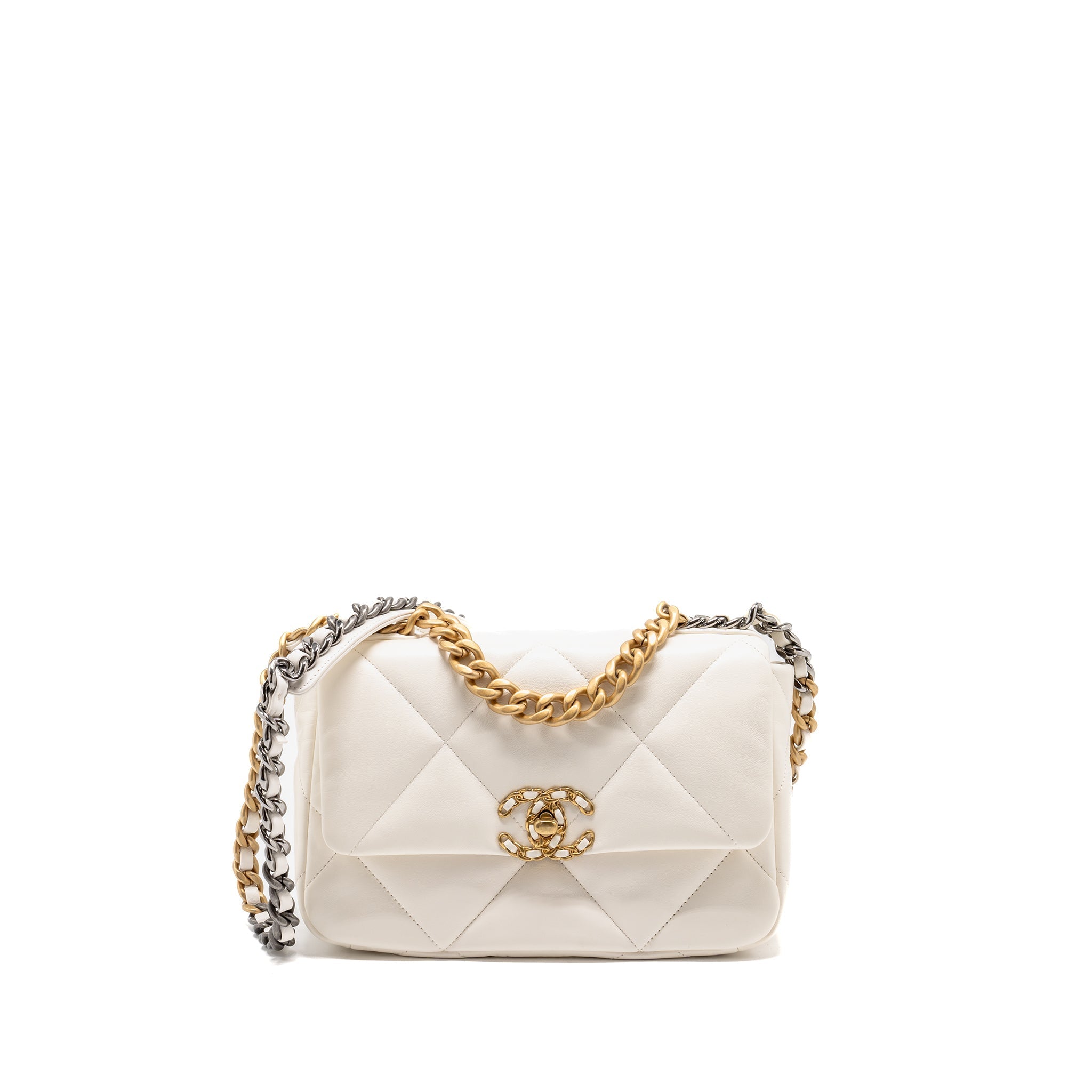 CHANEL SMALL 19 BAG LAMBSKIN WHITE MULTICOLOUR HARDWARE (MICROCHIP)