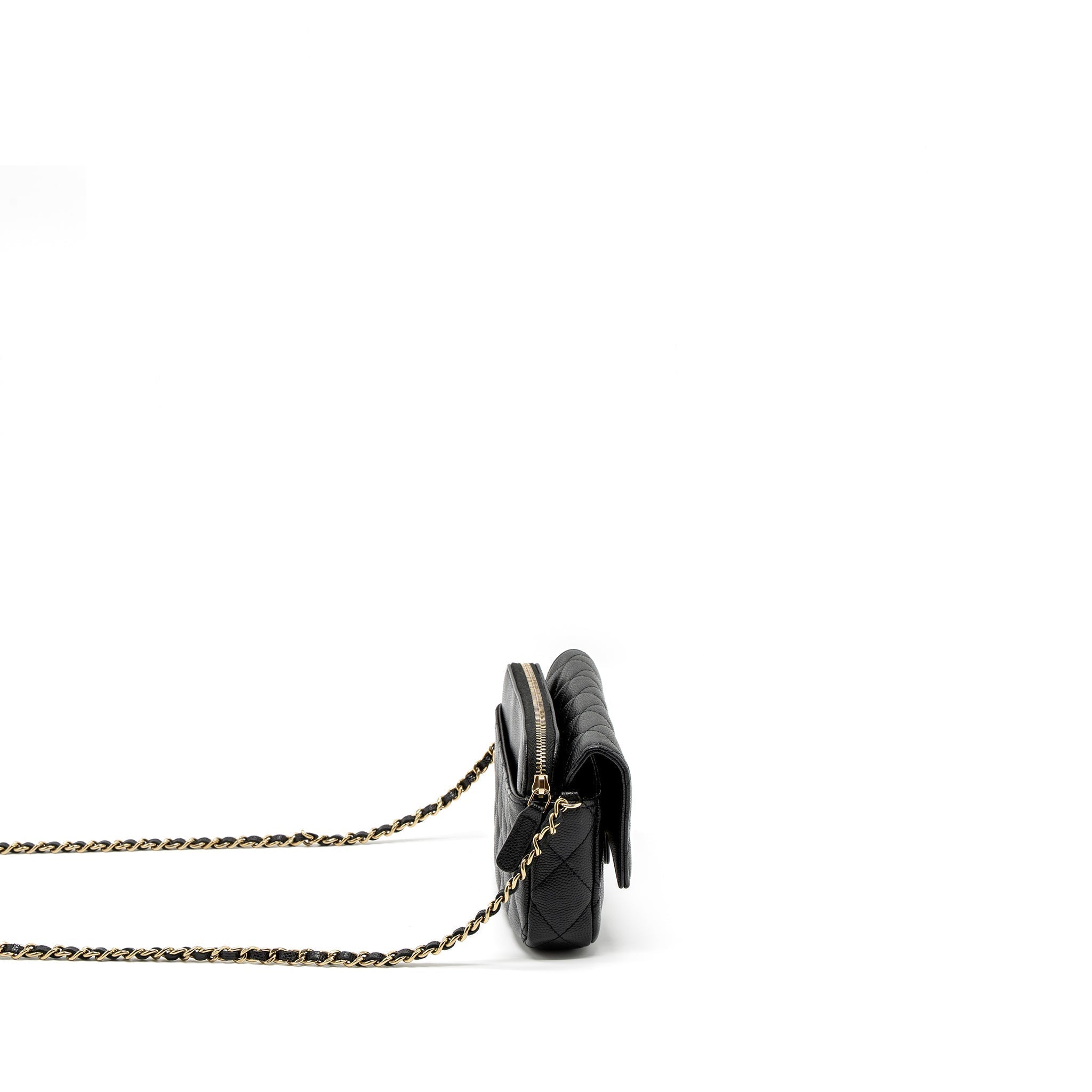 CHANEL DOUBLE POCKET WALLET ON CHAIN CAVIAR BLACK LGHW (MICROCHIP)