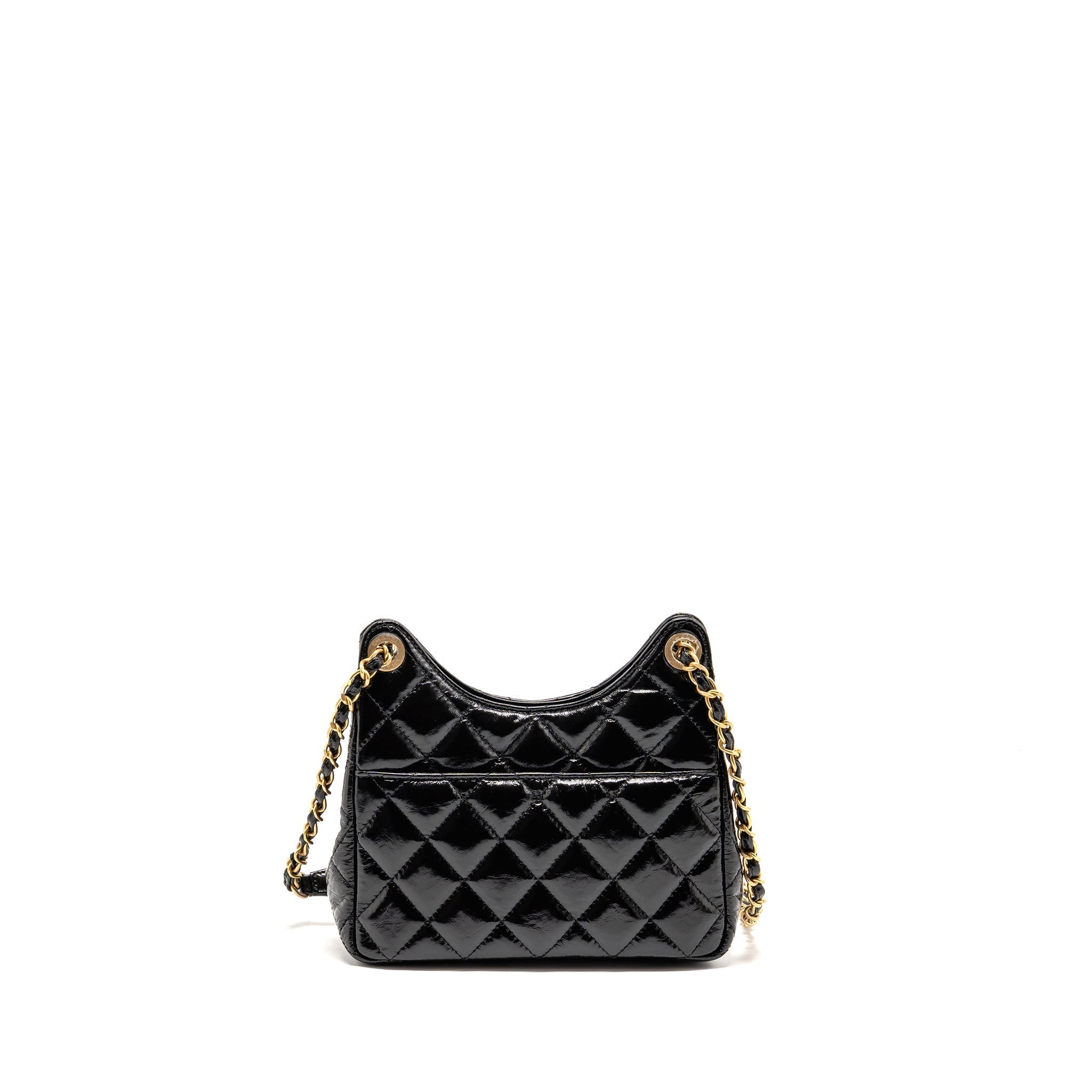 CHANEL 23B SMALL HOBO BAG SHINY CALFSKIN BLACK GHW (MICROCHIP)