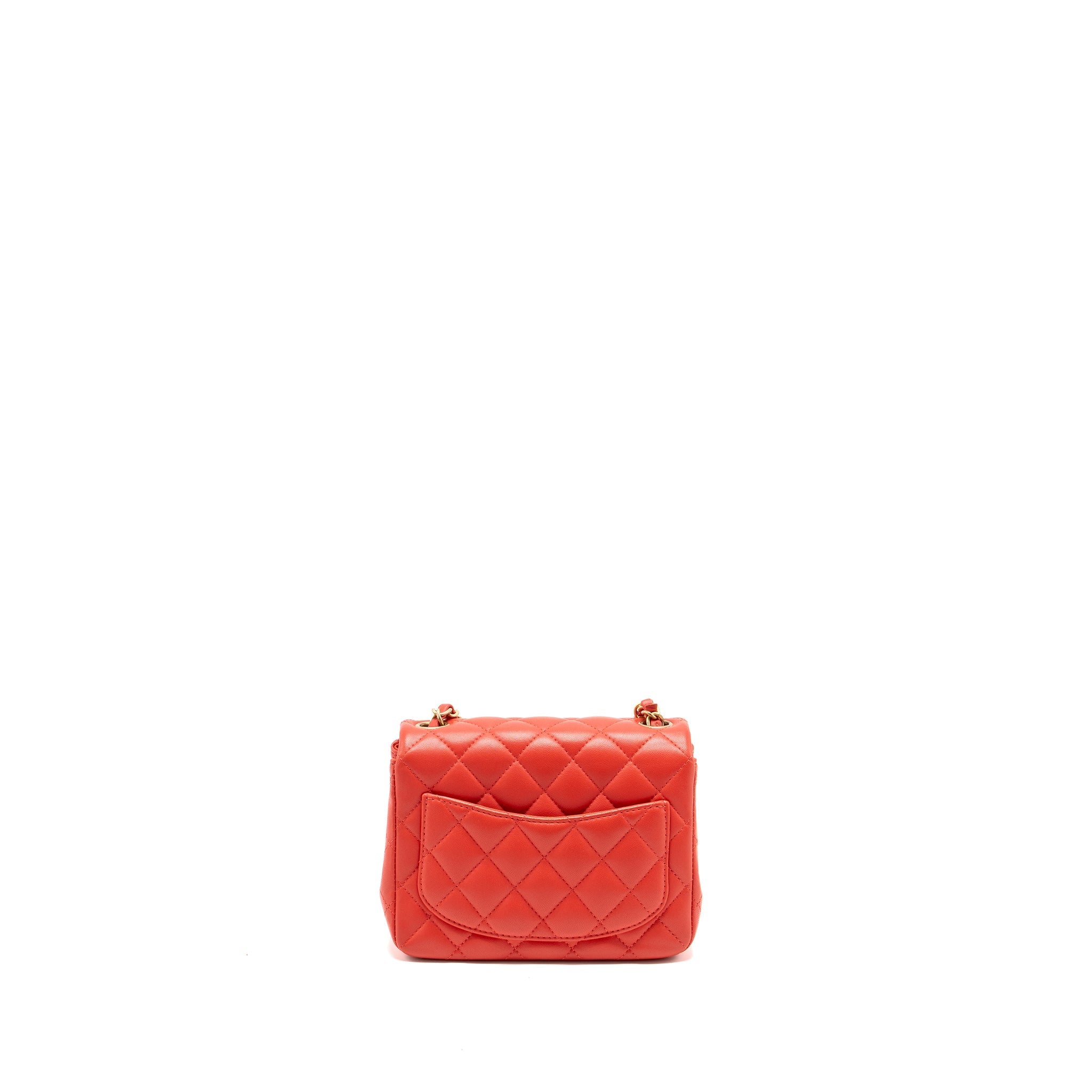 CHANEL MINI SQUARE FLAP BAG LAMBSKIN CORAL PINK GHW