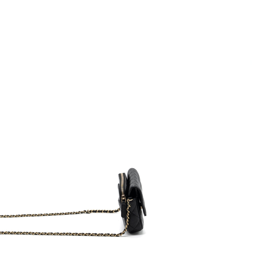 CHANEL DOUBLE POCKET WALLET ON CHAIN CAVIAR BLACK LGHW (MICROCHIP)