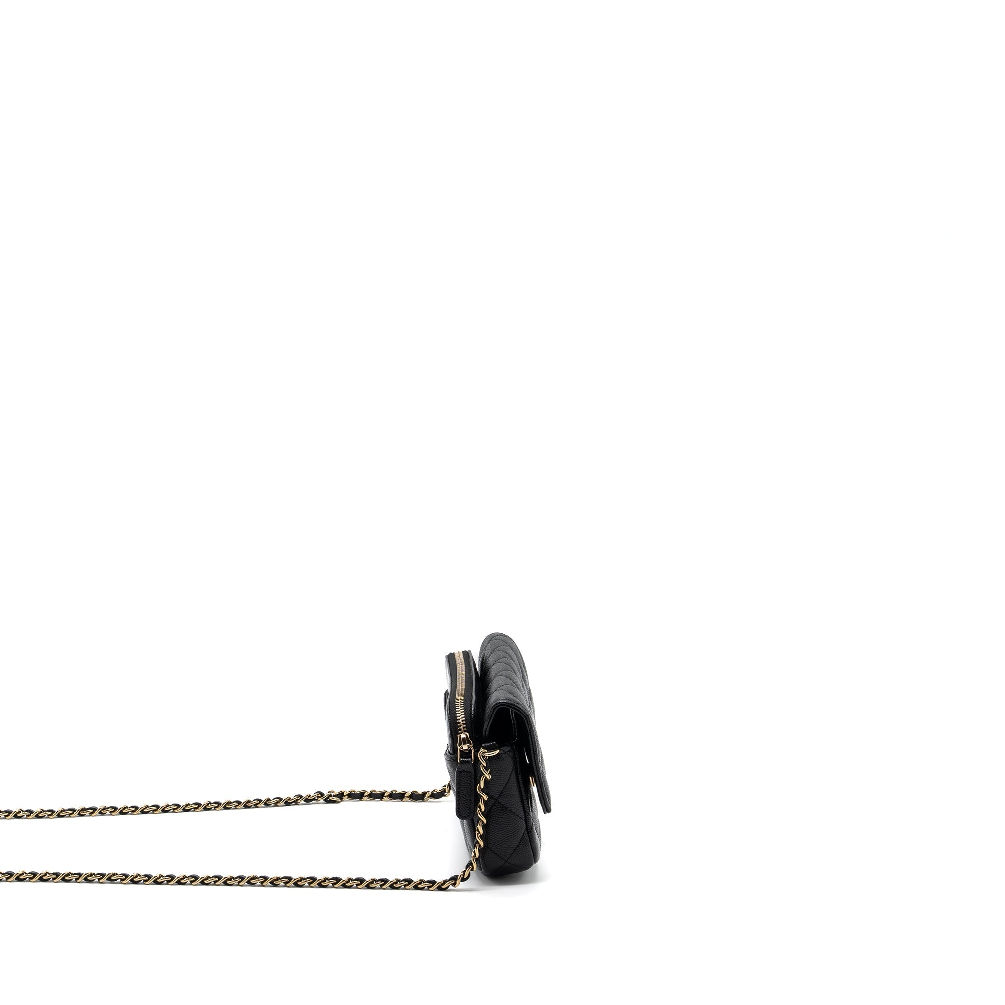 CHANEL DOUBLE POCKET WALLET ON CHAIN CAVIAR BLACK LGHW (MICROCHIP)