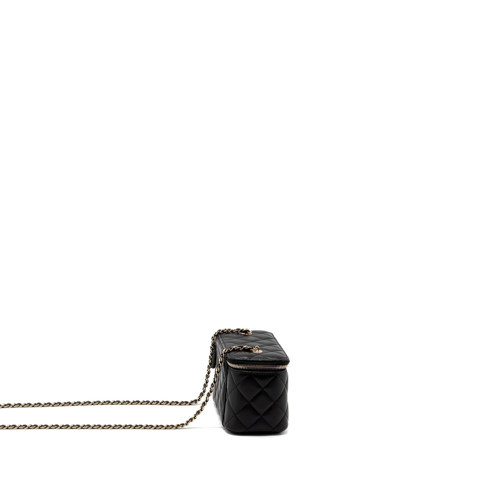 CHANEL LONG VANITY WITH CHAIN LAMBSKIN BLACK LGHW (MICROCHIP)