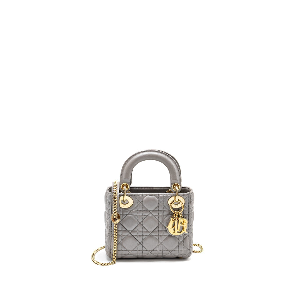 DIOR MINI LADY DIOR LAMBSKIN IRIDESCENT GREY LGHW