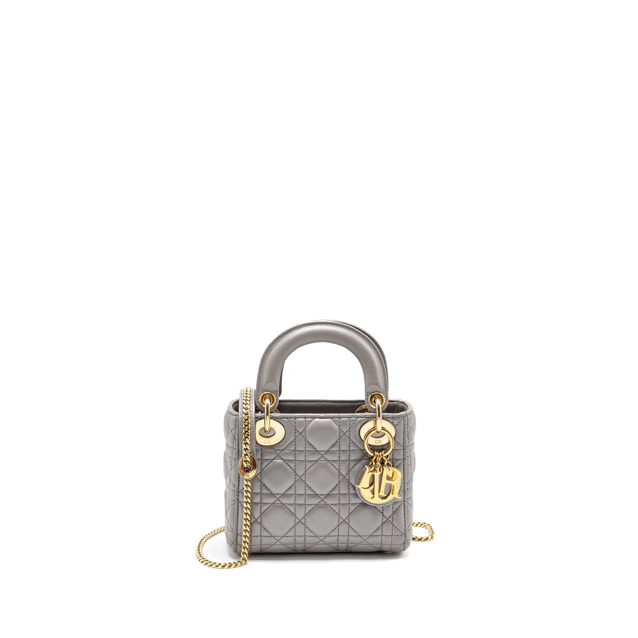 DIOR MINI LADY DIOR LAMBSKIN IRIDESCENT GREY LGHW