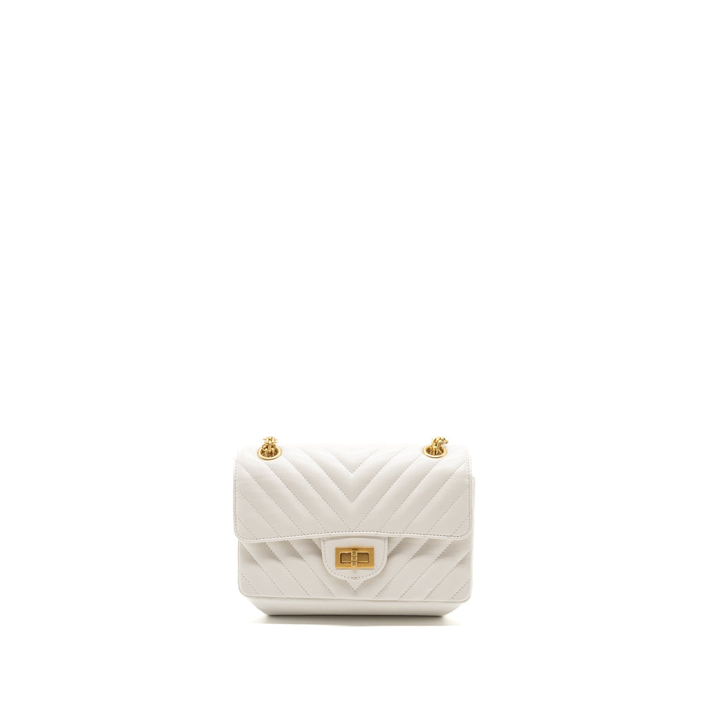 CHANEL MINI CHEVRON 2.55 REISSUE FLAP BAG CALFSKIN WHITE GHW (MICROCHIP)